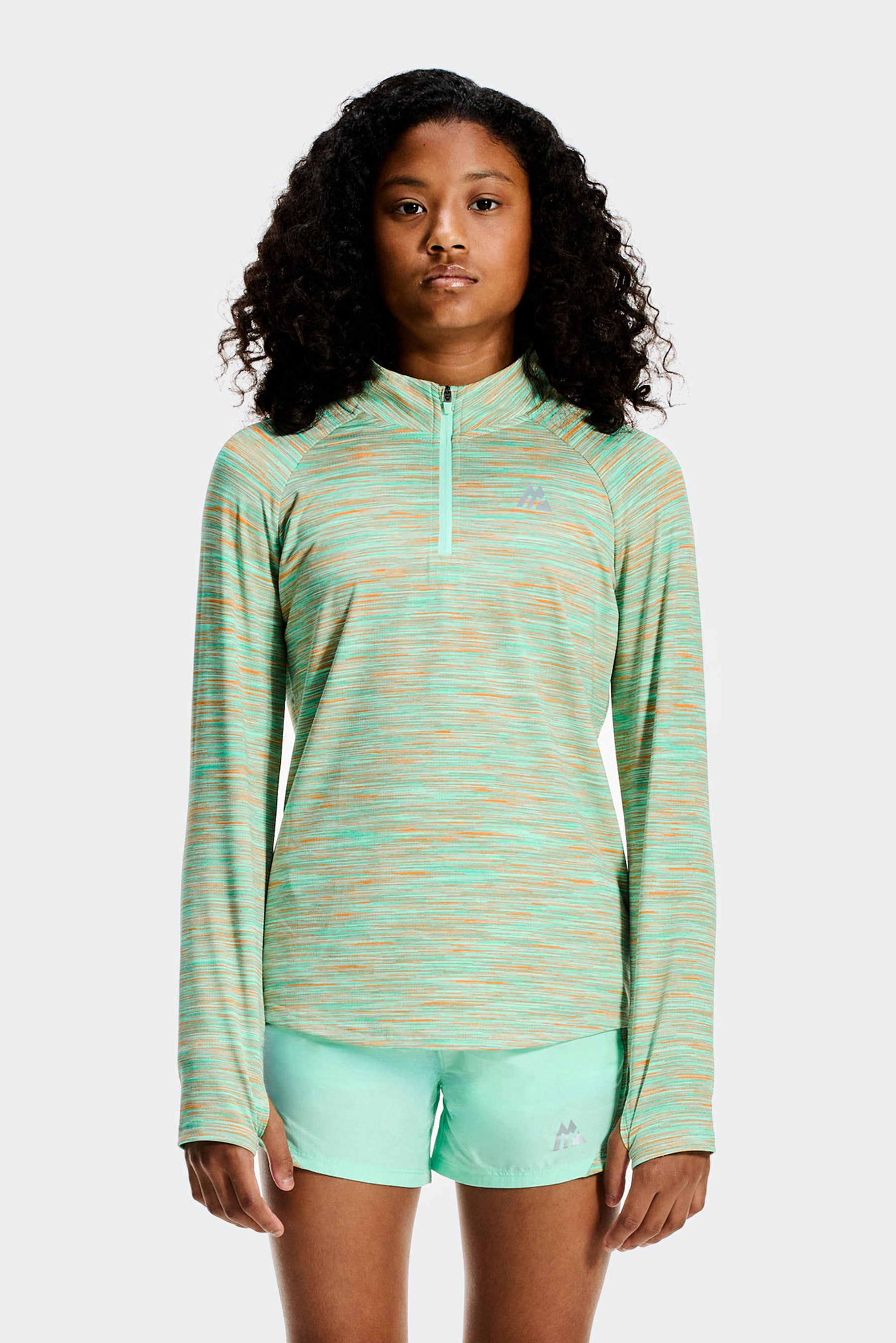 Girls Trail 1/4 Zip - Green/Teal/Peach