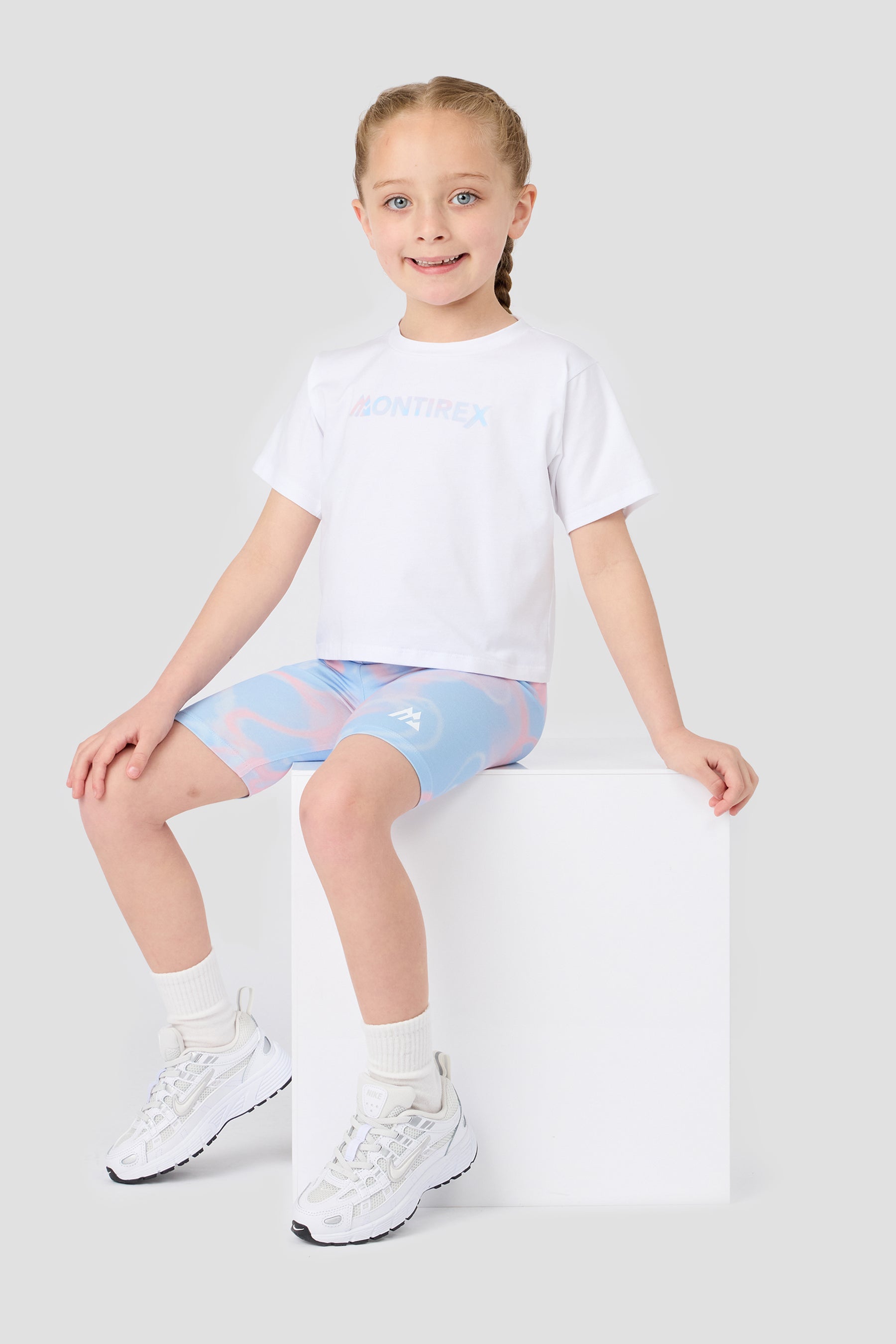 Infant Girls Swirl T-Shirt/Cycling Short Set - White/Misty Blue