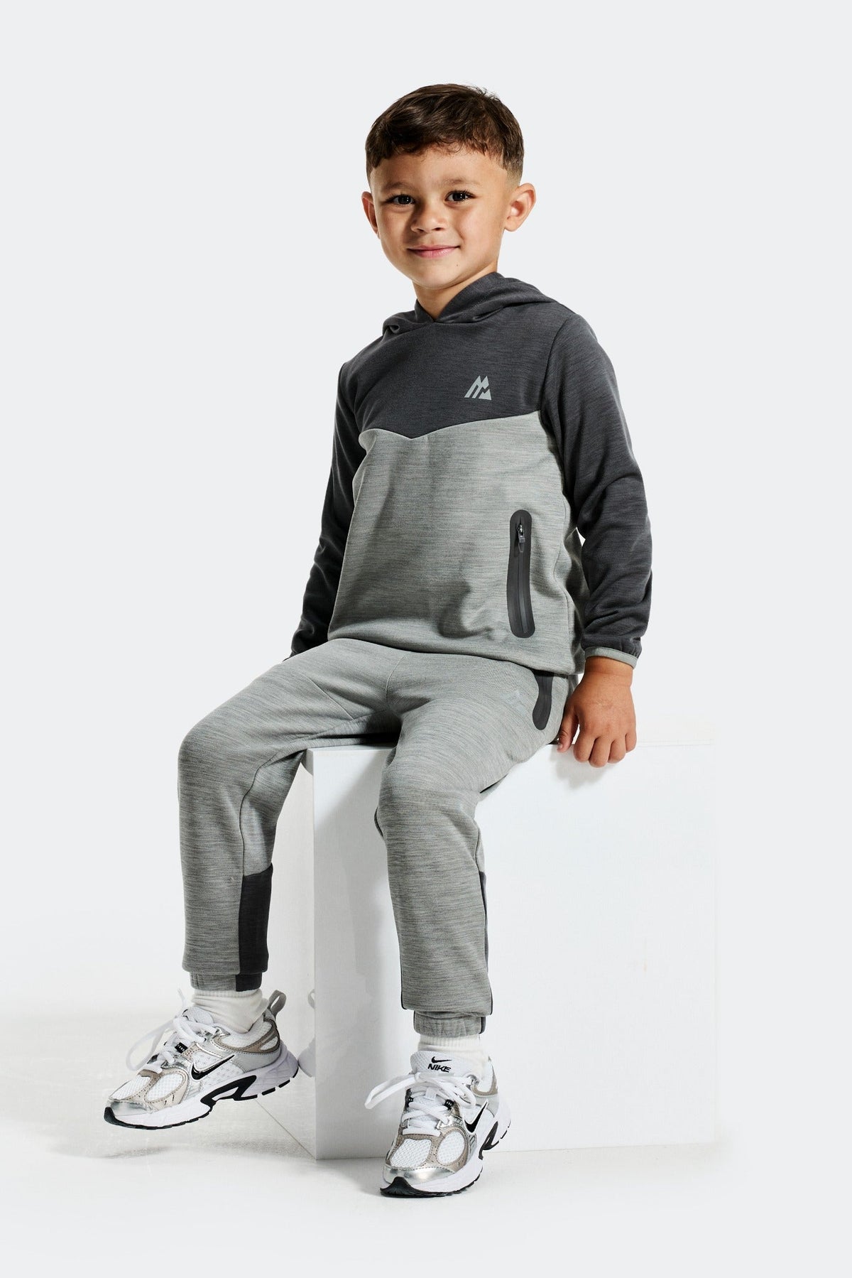 Infant Boys Align Hood/Jogger Set - Platinum Grey Marl/Asphalt Marl