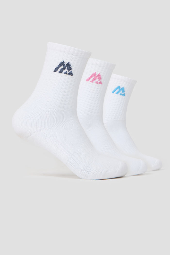 Women's Multi Crew Socks 3 Pack - White/Greyed Indigo/Rosella/Powder Blue