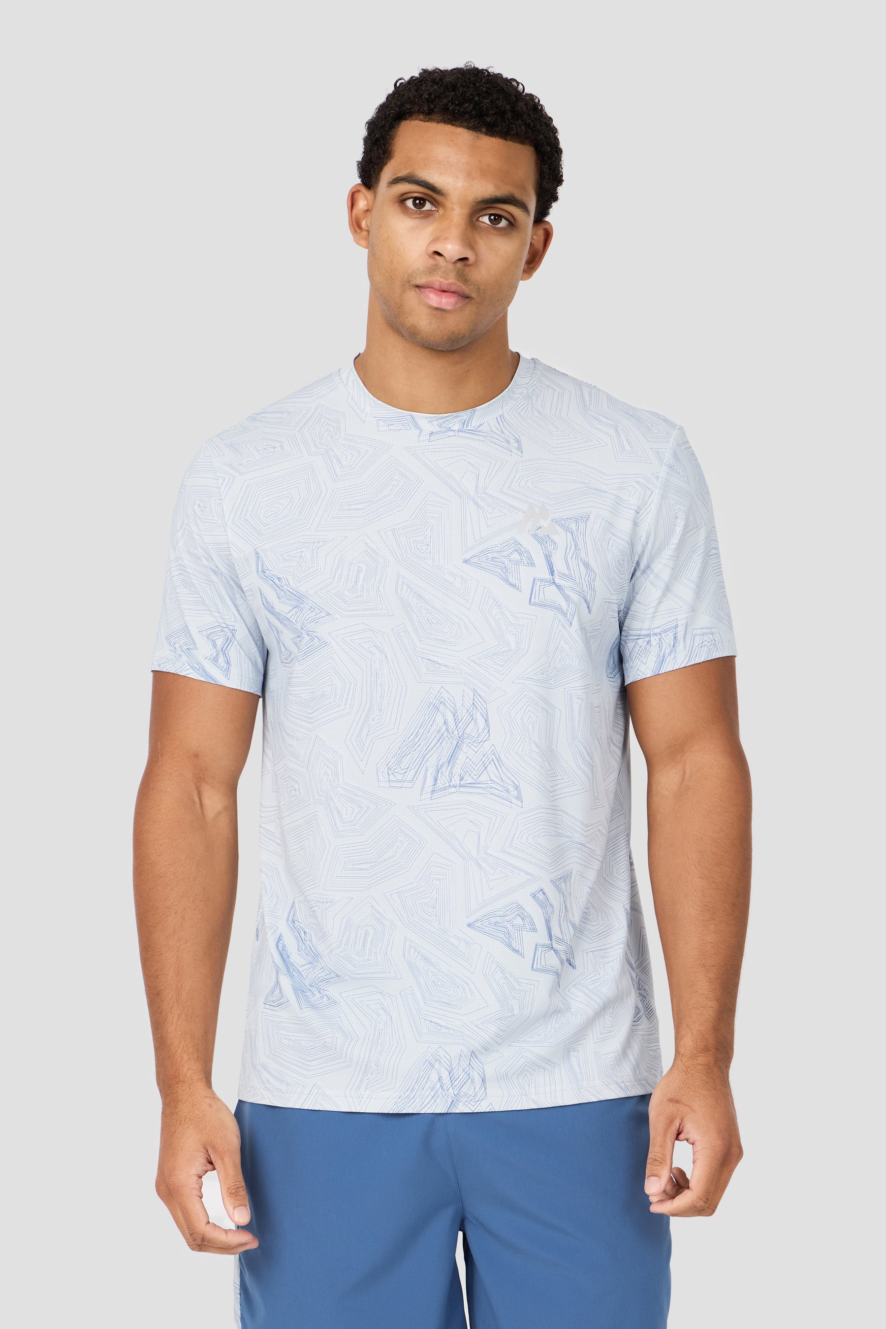 Geo M Print T-Shirt - Summer Mist/Charcoal Blue