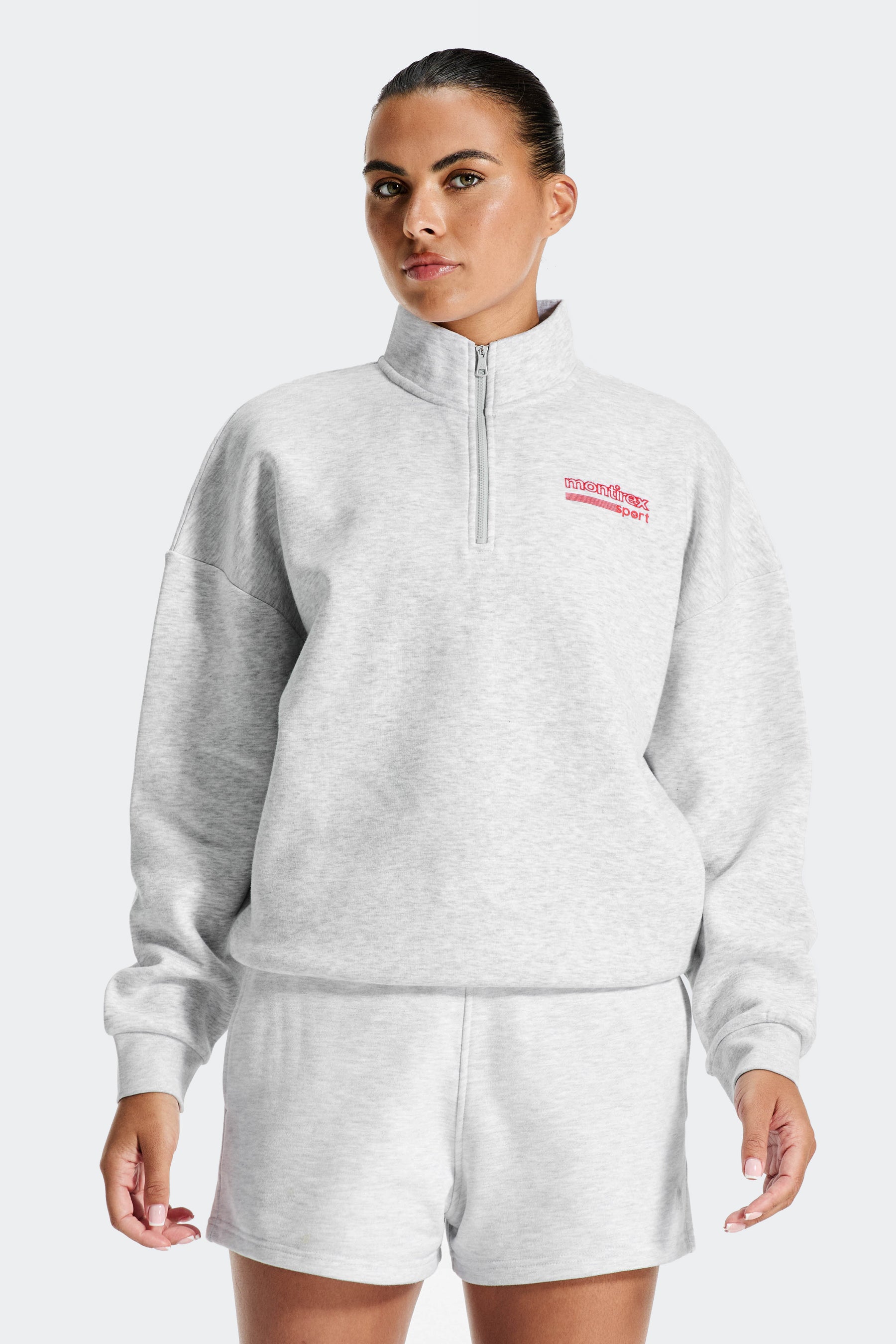 Track Graphic 1/4 Zip - Grey Marl/Poppy Red