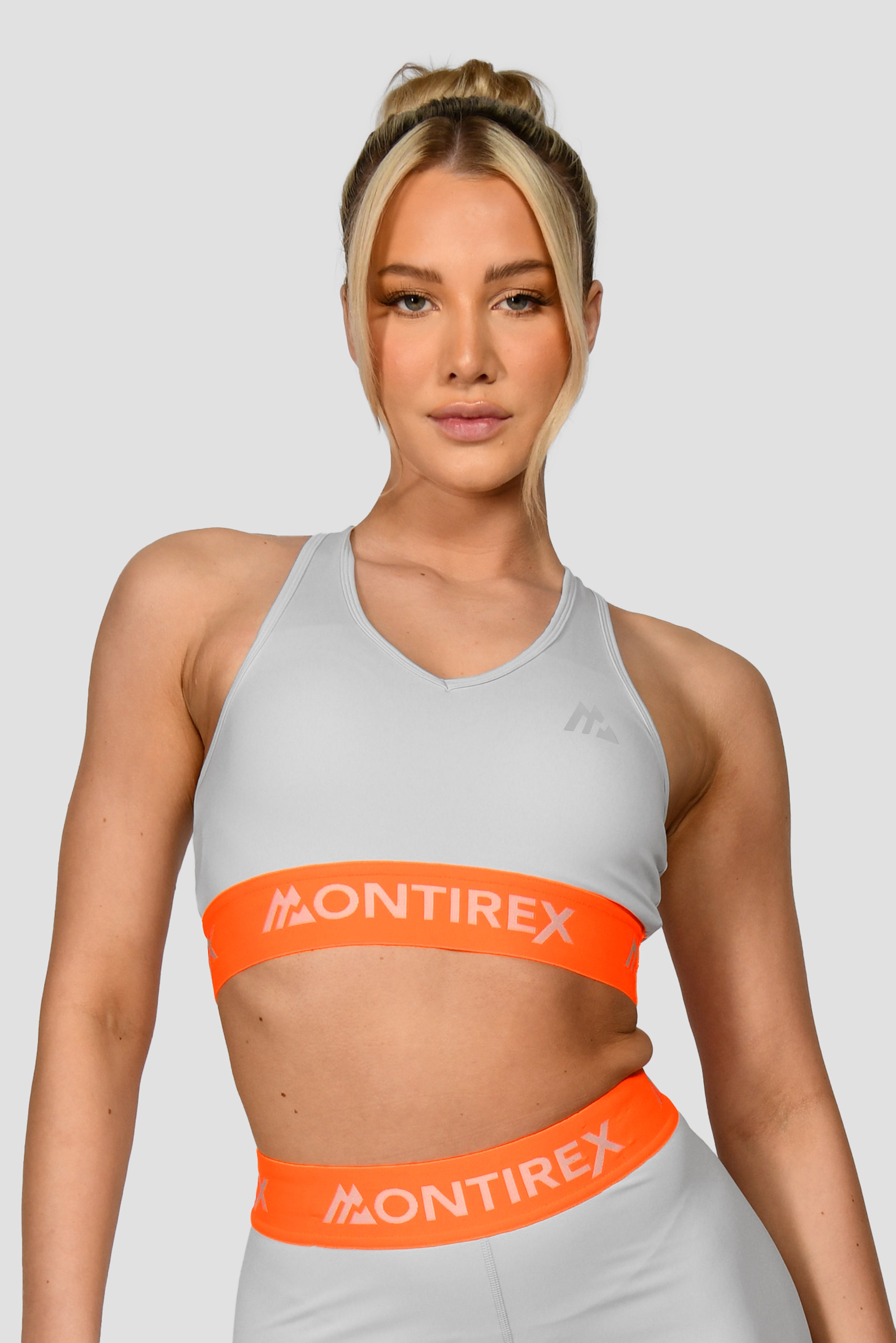 NEW * Yelete Women Side Colored Mesh Active Wear Set - Gray and Orange 