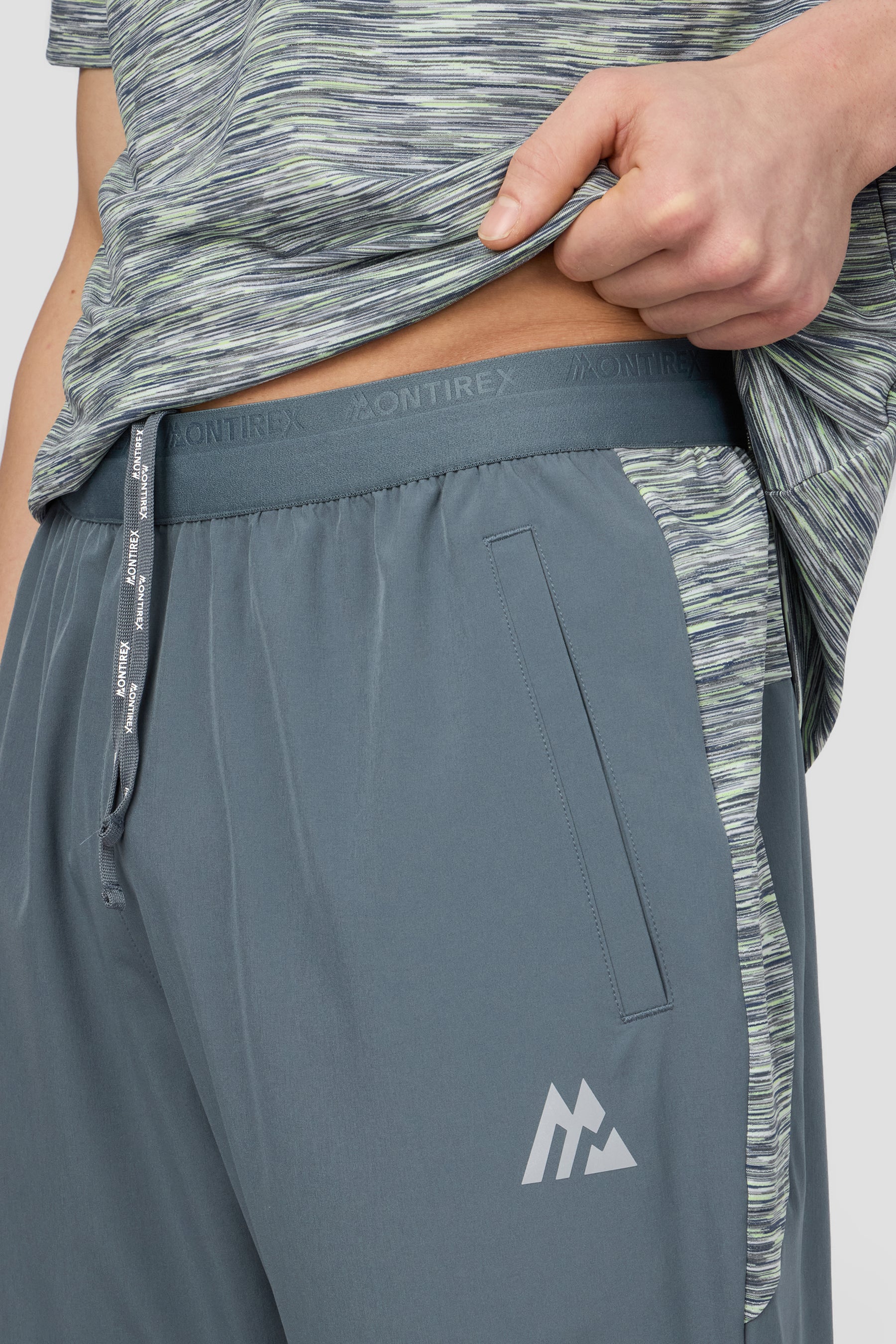 Trail Panel Running Pant - Grey/Green/White