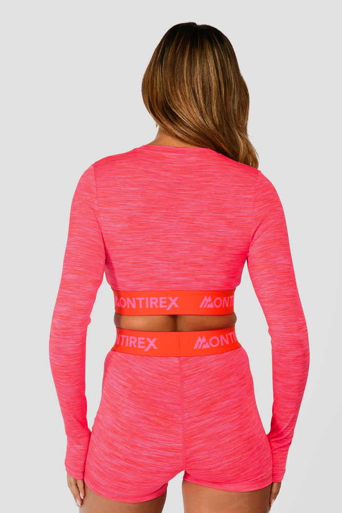 Women's Trail Icon Long Sleeve Crop - Neon Pink/Red