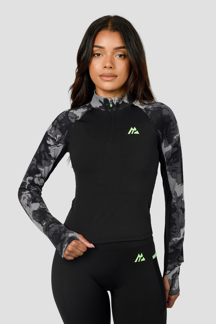 Fusion Print 1/4 Zip - Black/Winter Sky