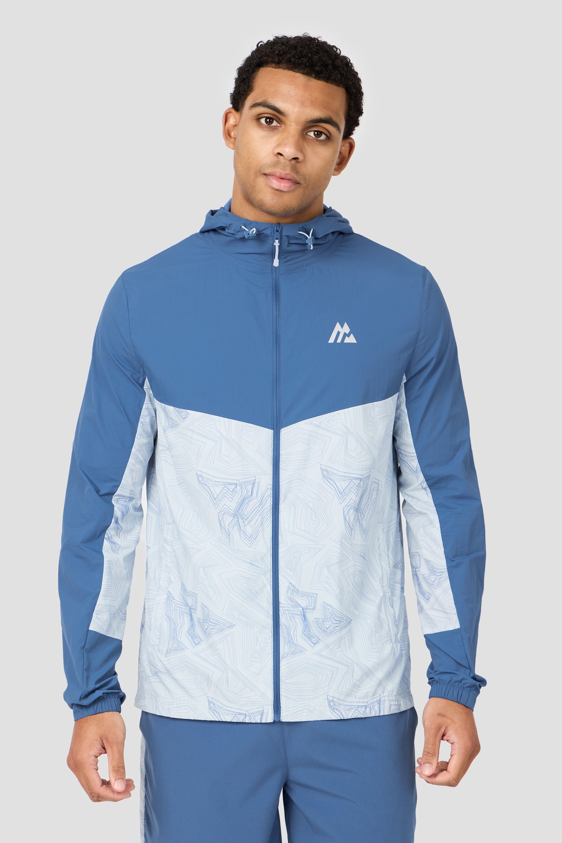 Geo M Print Windbreaker - Charcoal Blue/Summer Mist