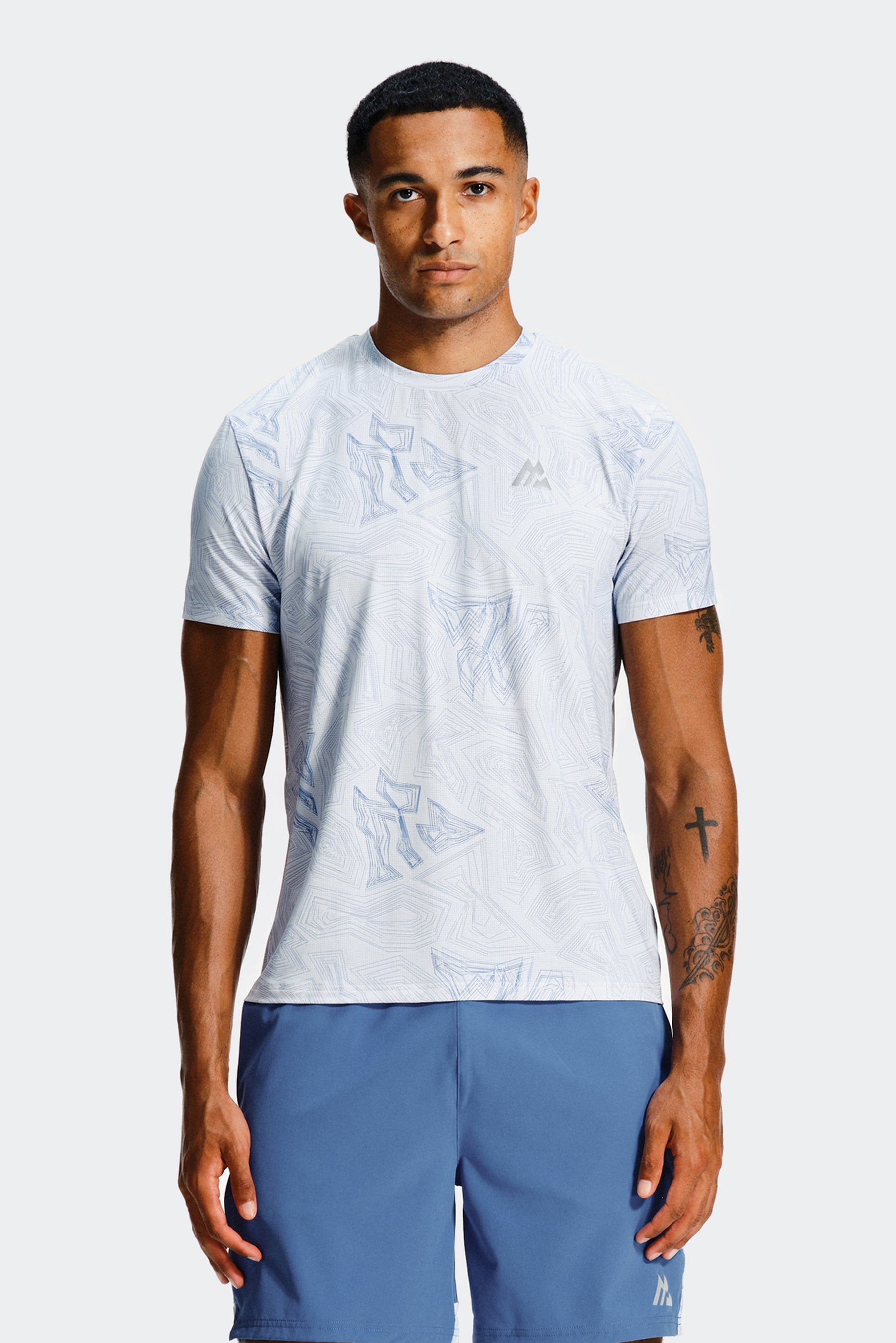 Geo M Print T-Shirt - Summer Mist/Charcoal Blue
