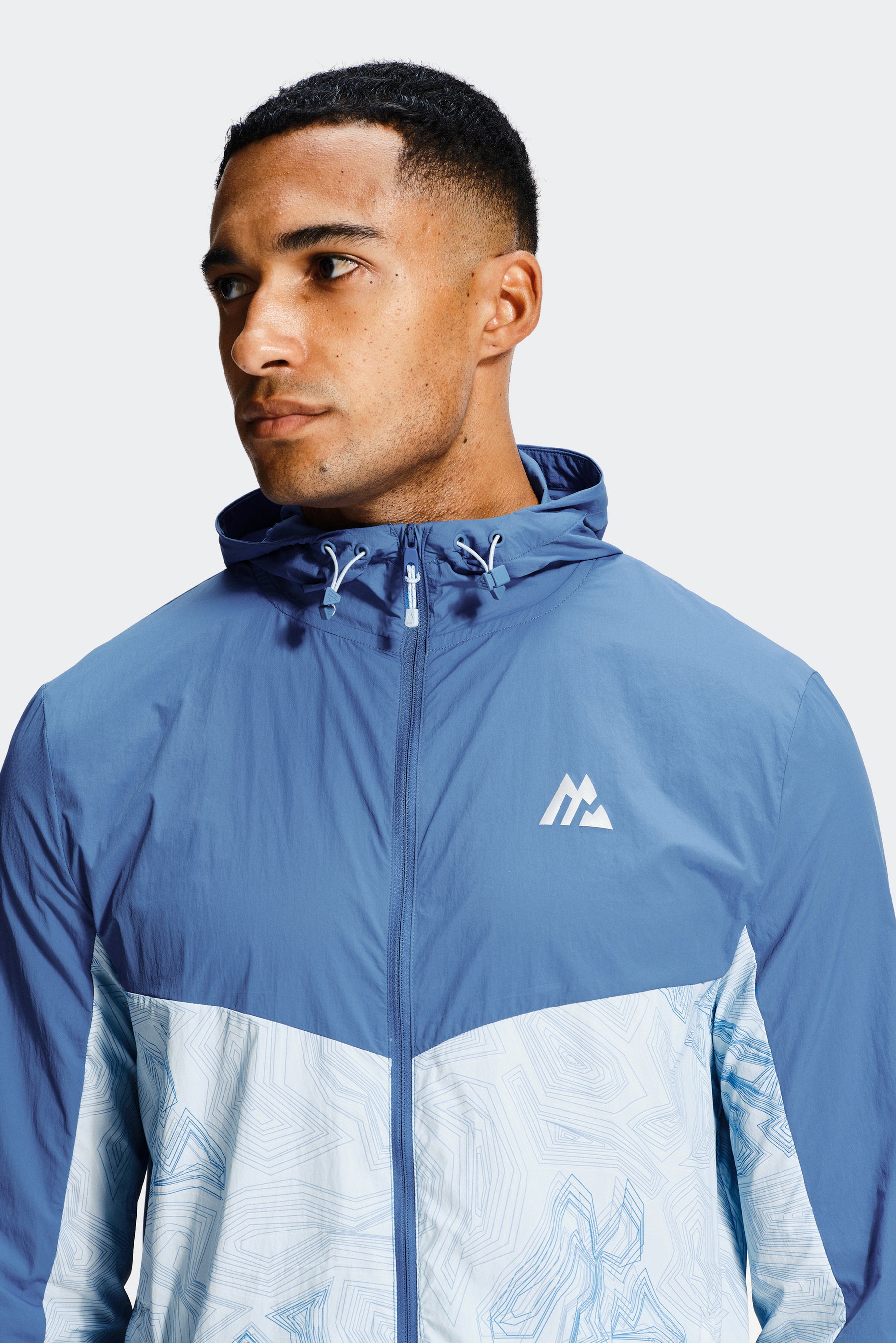 Geo M Print Windbreaker - Charcoal Blue/Summer Mist