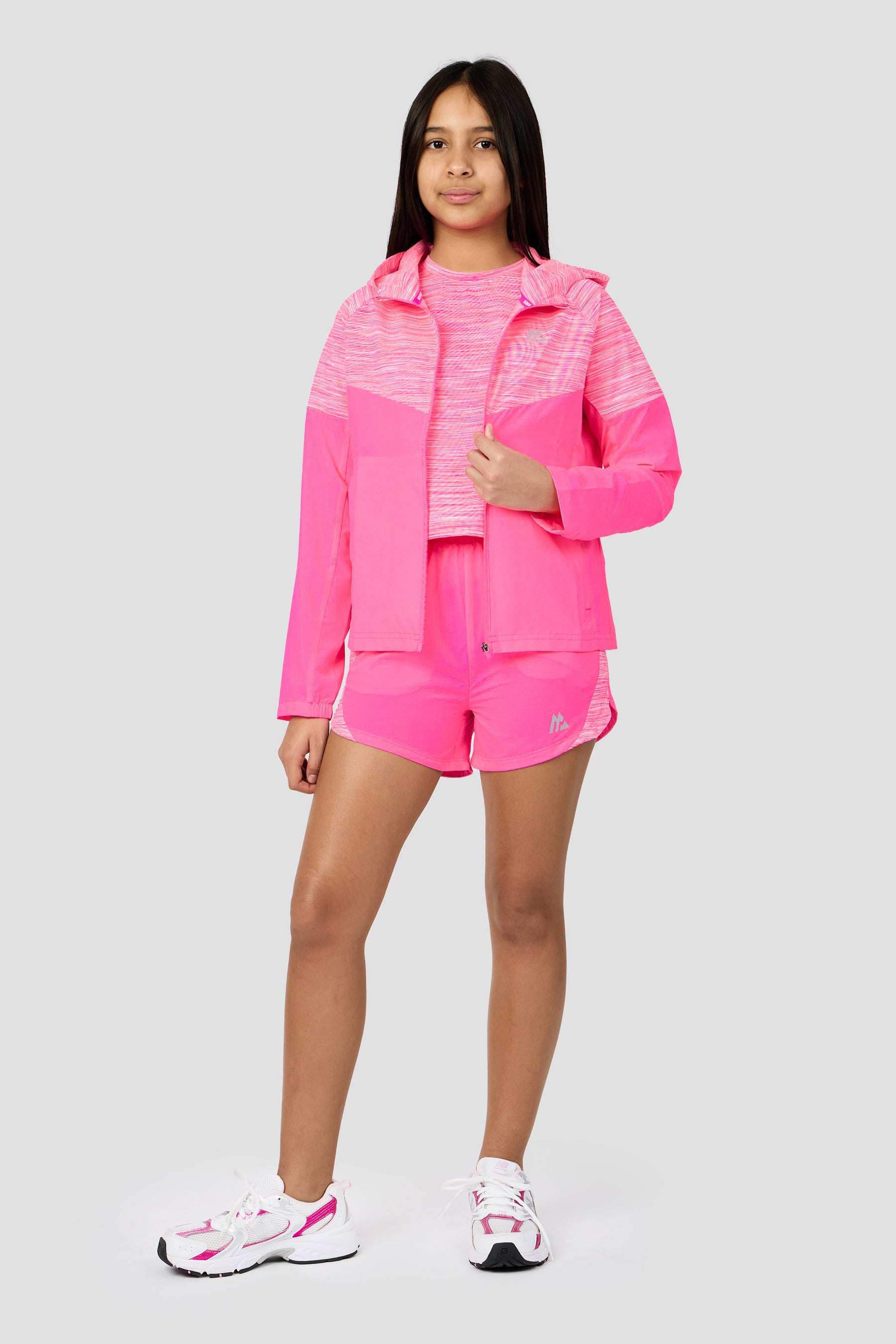 Girls Trail Windbreaker - Neon Pink Multi/White