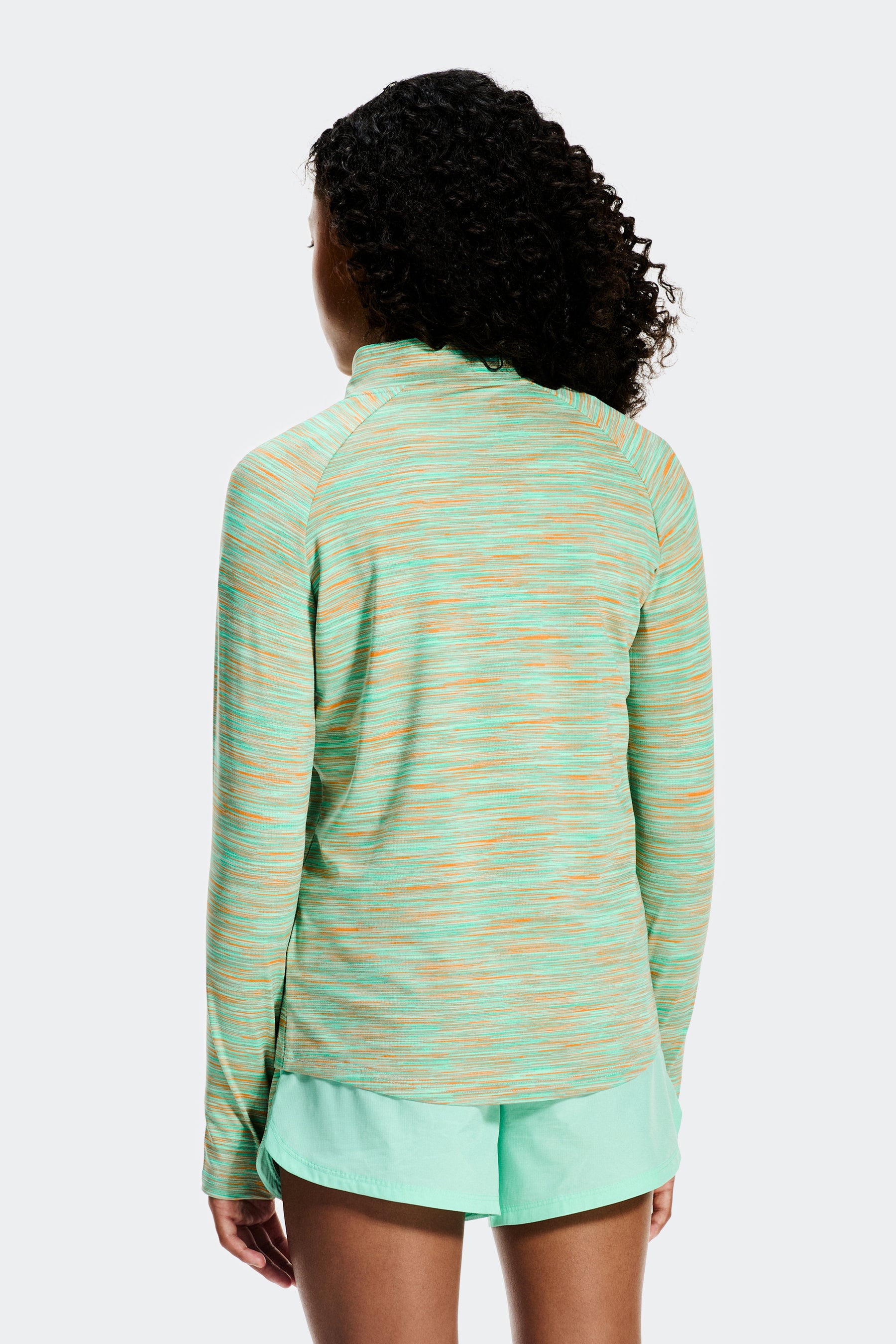 Girls Trail 1/4 Zip - Green/Teal/Peach