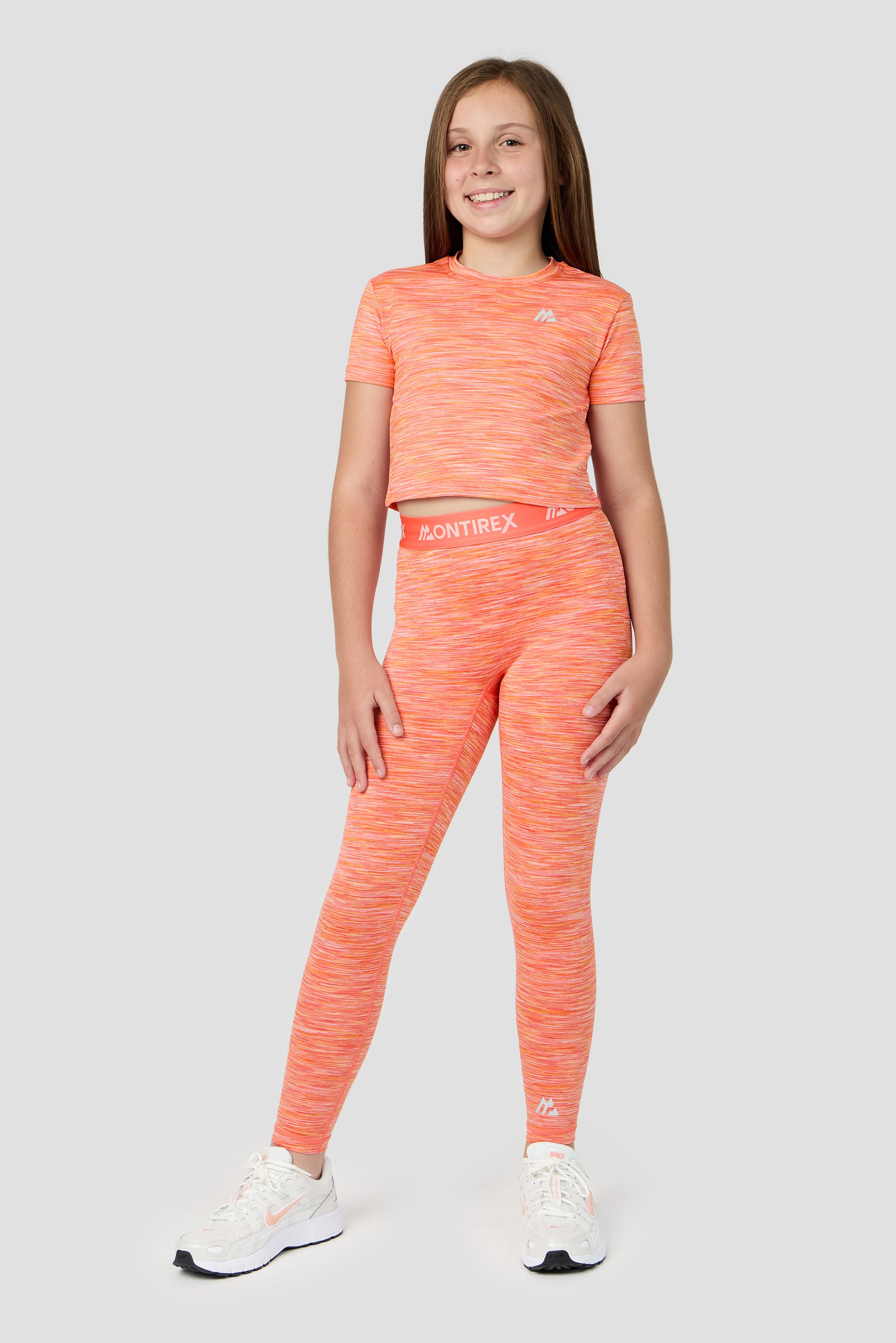 Girls Trail Icon Leggings - Orange/Pink