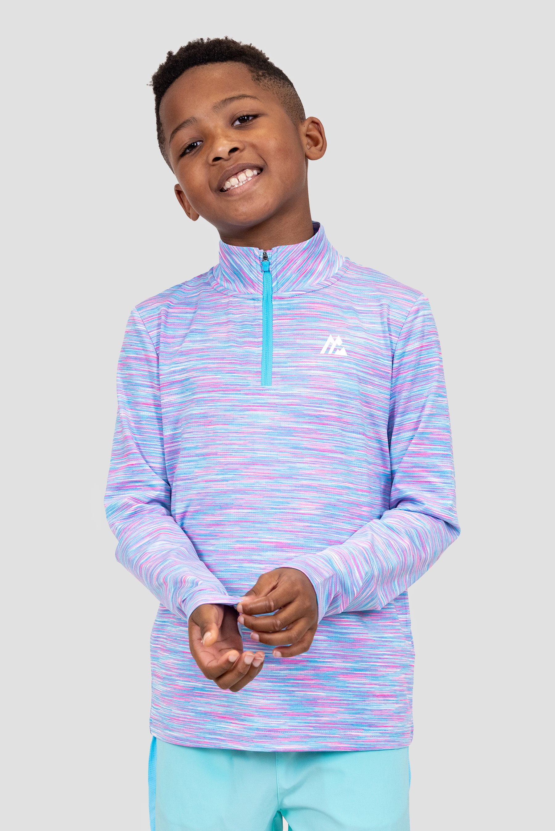 Boys Trail 1/4 Zip - Blue/Pink/White