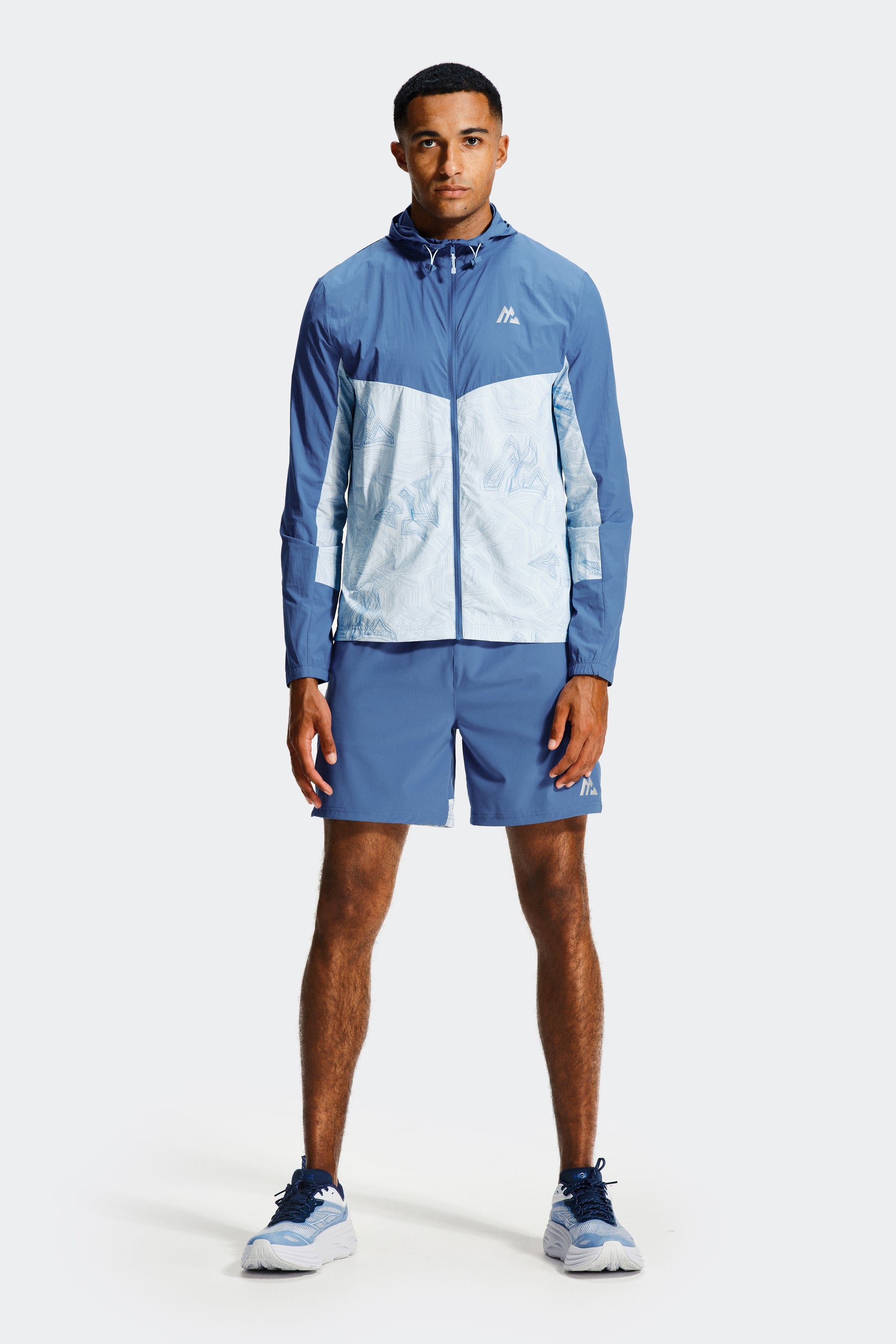 Geo M Print Windbreaker - Charcoal Blue/Summer Mist