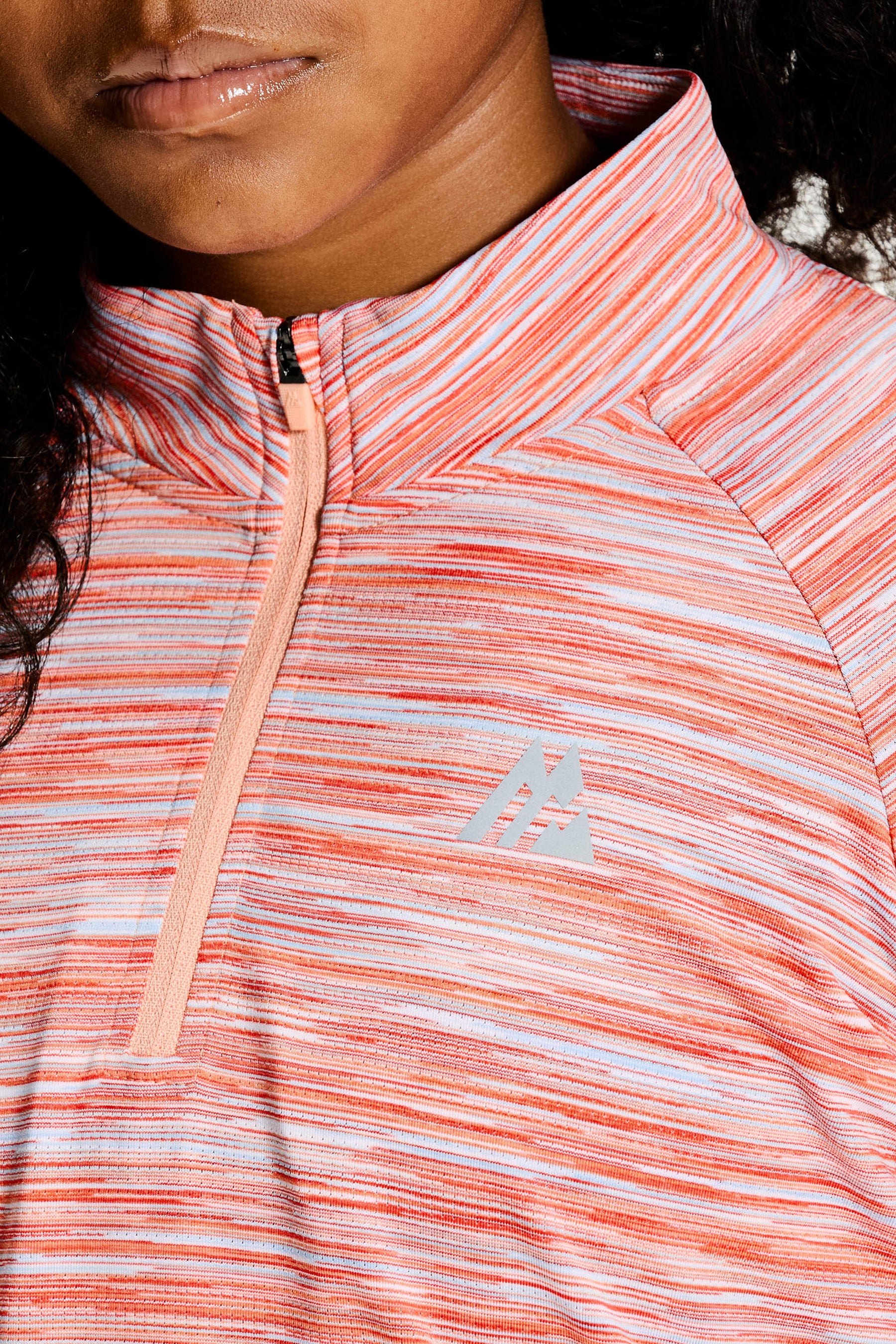 Girls Trail 1/4 Zip - Peach/Sky/White
