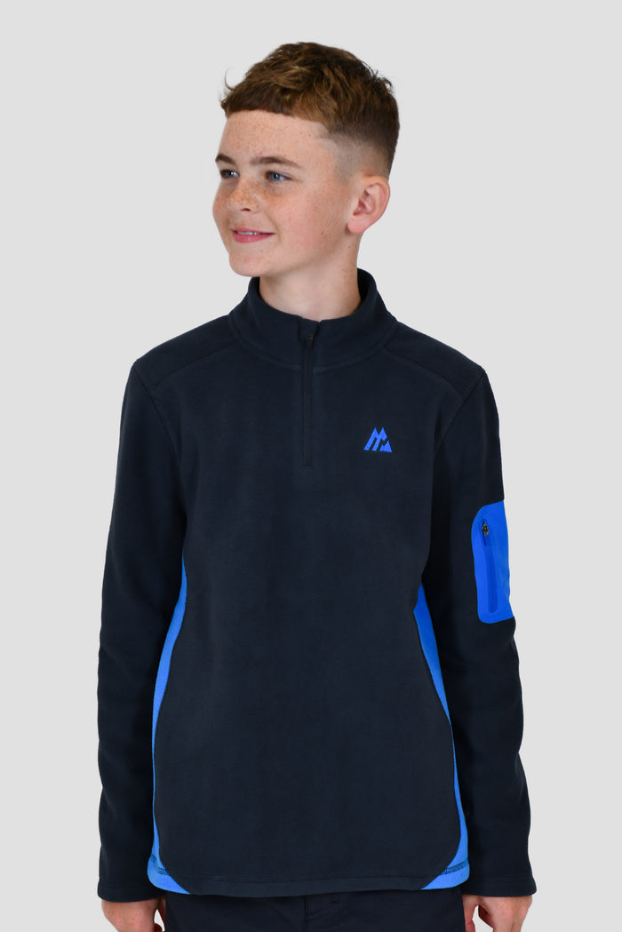 Altitude Micro Fleece Maglia Con Zip 1/4 Ragazzi - Blu Notte/Blu Neon