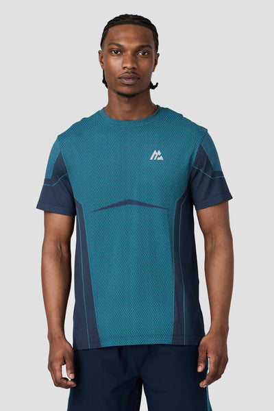 Montirex Pulse Seamless Gymwear T-Shirt - Midnight Blue/Aqua