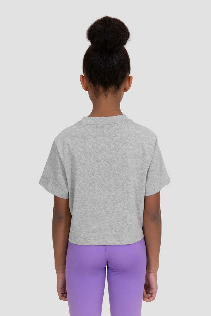 Girls Glow Cotton T-Shirt - Light Smoke Grey Marl/Parma/Royal Purple