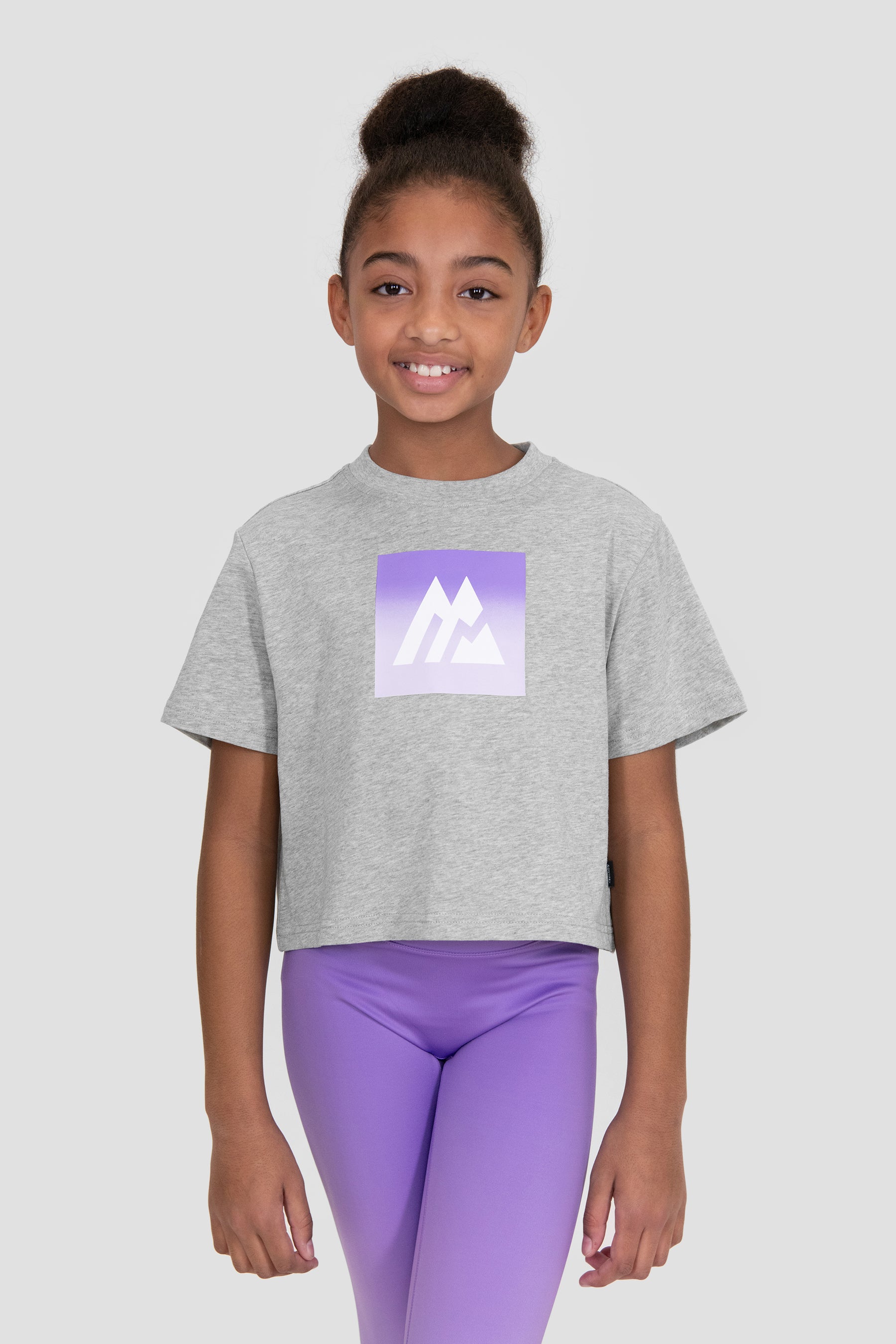 Girls Glow Cotton T-Shirt - Light Smoke Grey Marl/Parma/Royal Purple