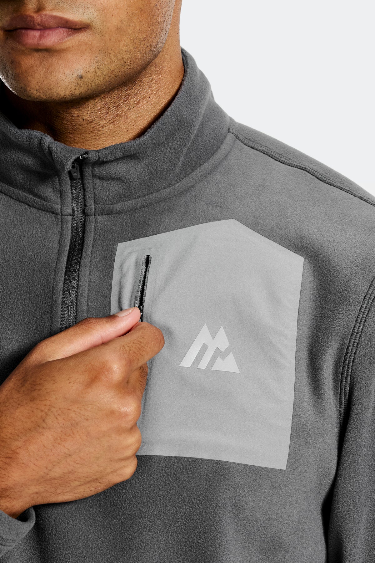 Contrast design chest pocket with a zip for secure storage.