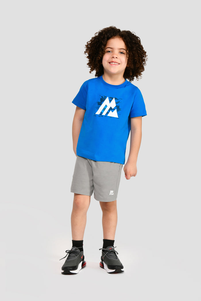 Infants Digi Hex T-Shirt/Short Set - Neon Blue/Platinum Grey