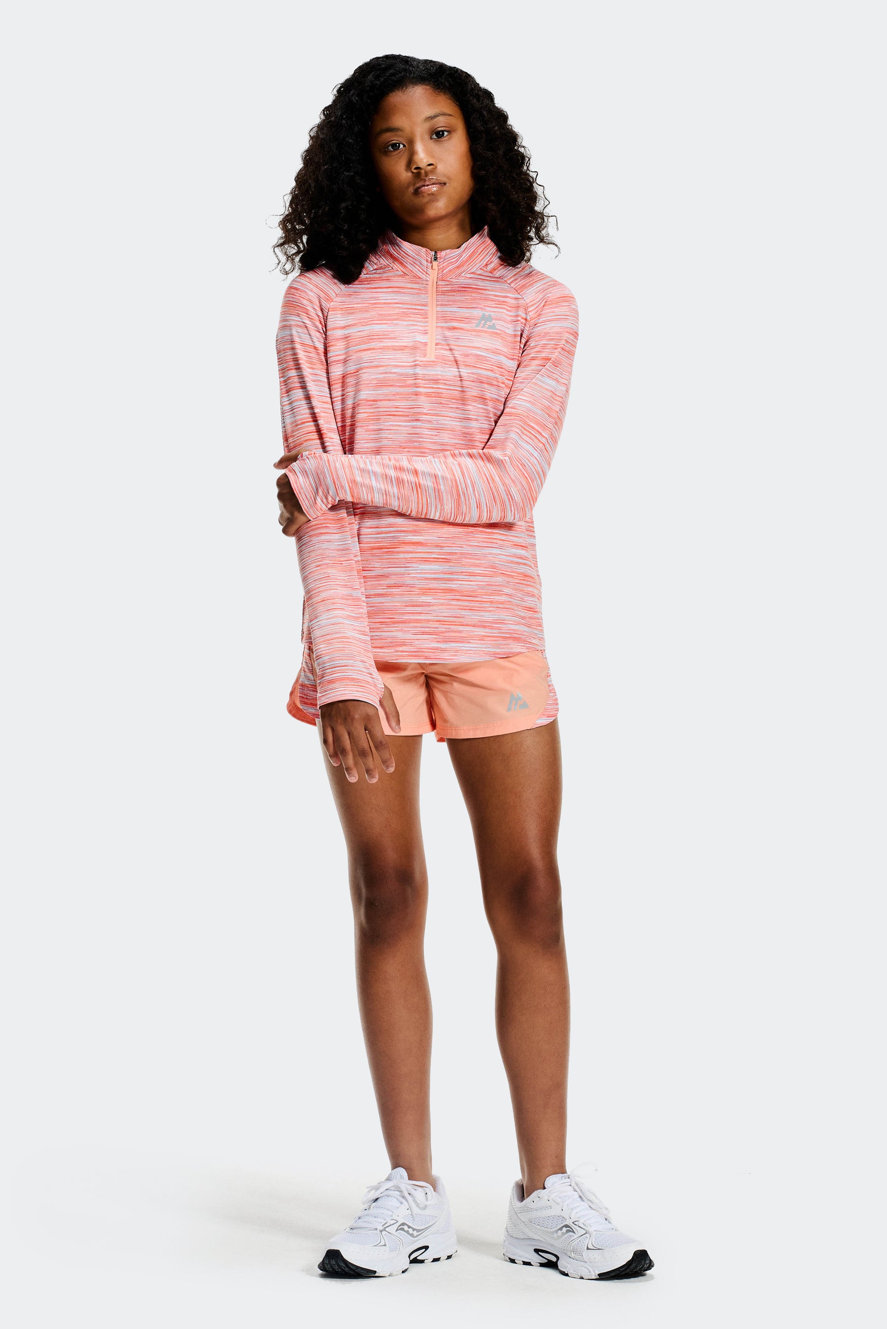 Girls Trail 1/4 Zip - Peach/Sky/White
