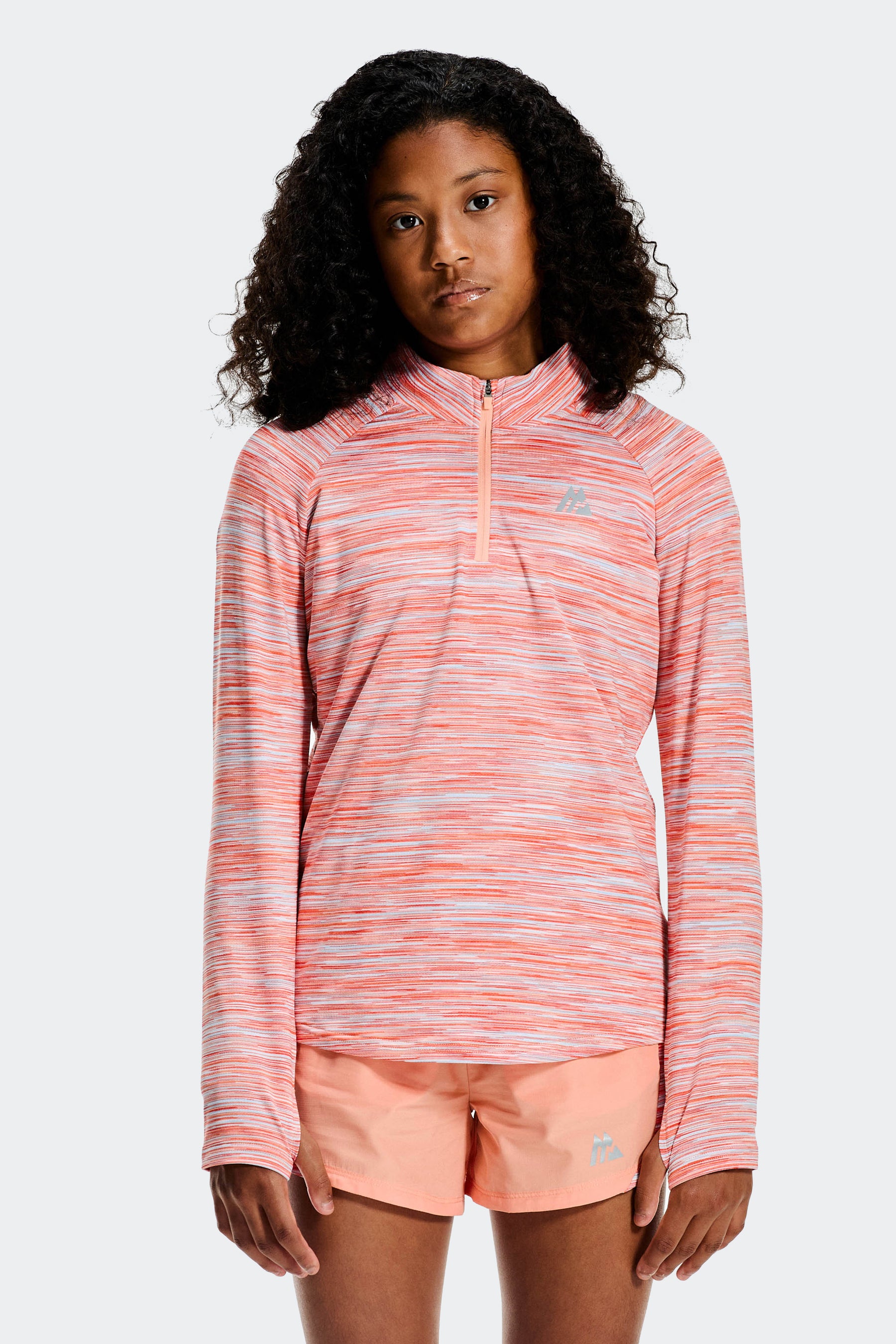 Girls Trail 1/4 Zip - Peach/Sky/White