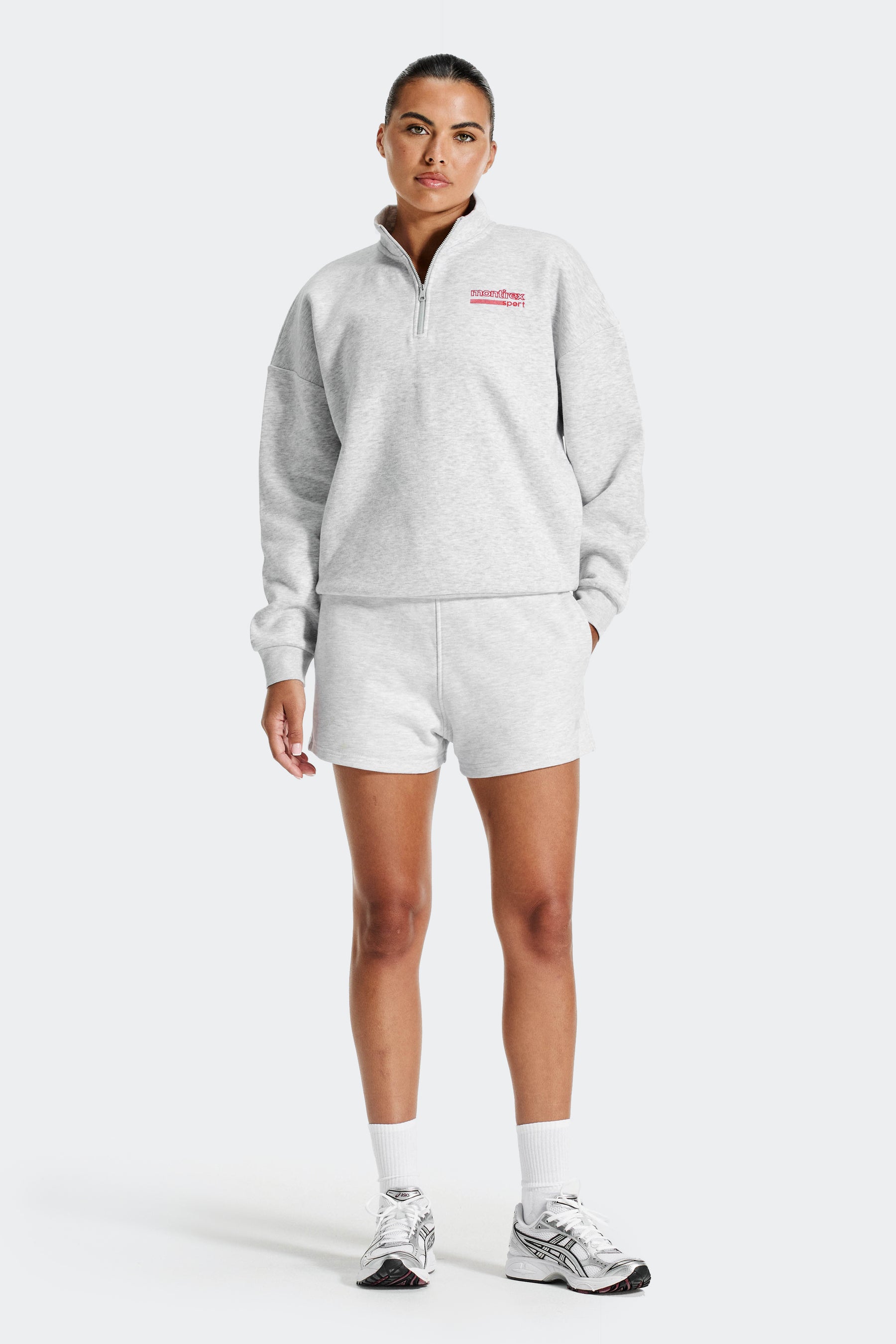 Track Graphic 1/4 Zip - Grey Marl/Poppy Red