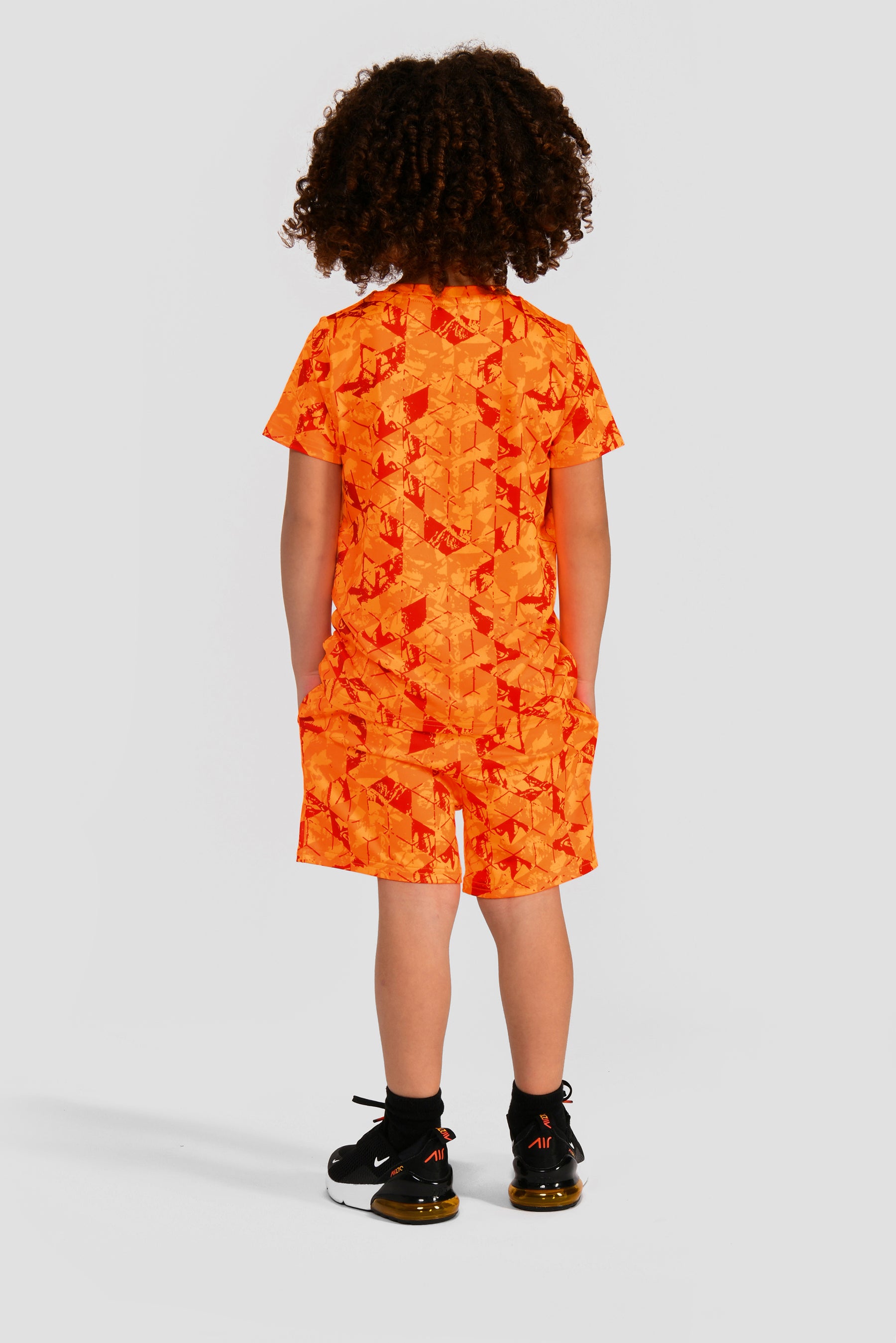 Infants Geo T-Shirt/Short Set - Fiery Orange/Ice Tango/Lava