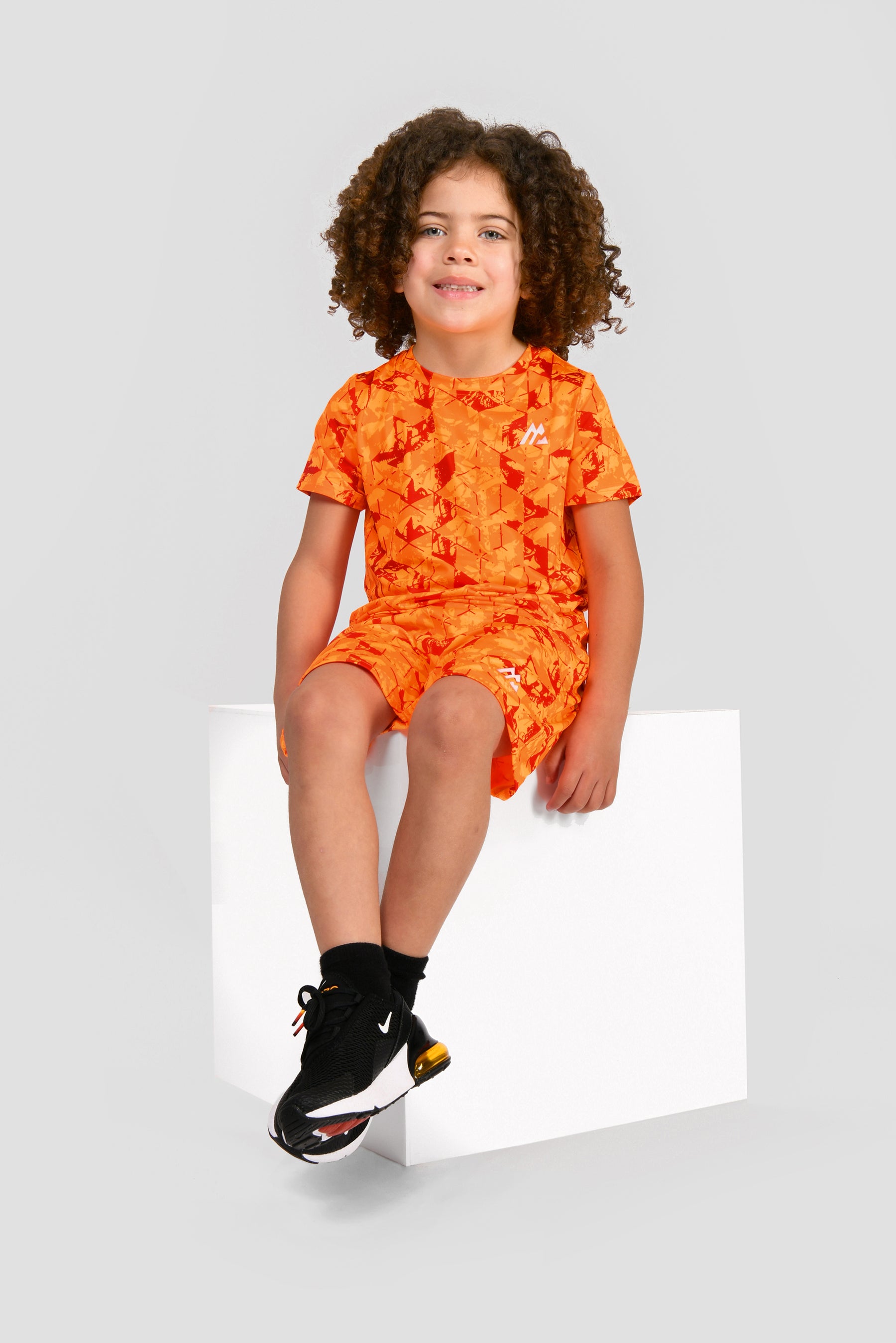 Infants Geo T-Shirt/Short Set - Fiery Orange/Ice Tango/Lava