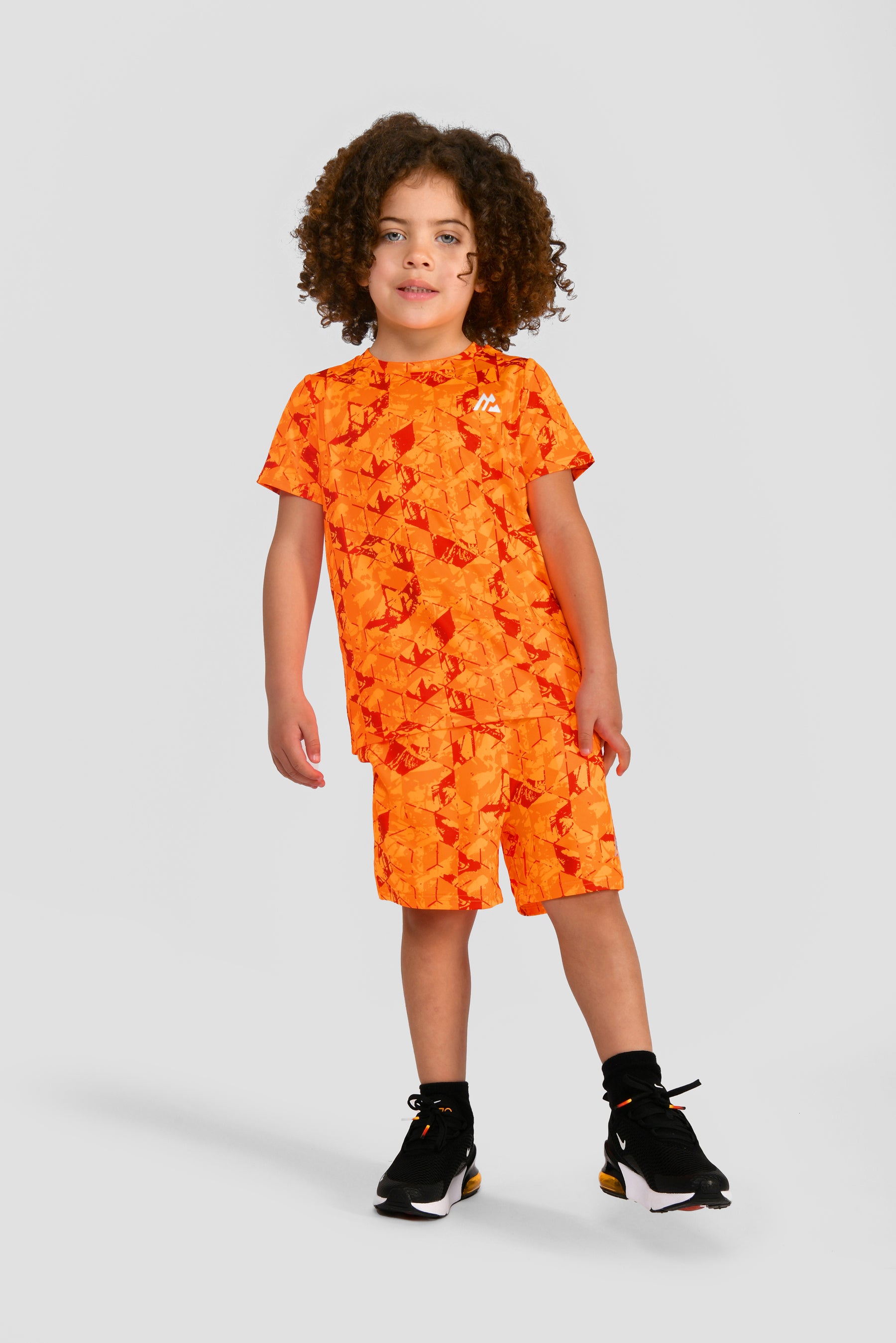 Infants Geo T-Shirt/Short Set - Fiery Orange/Ice Tango/Lava