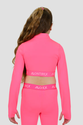 Girls Icon 1/4 Zip Top - Neon Pink