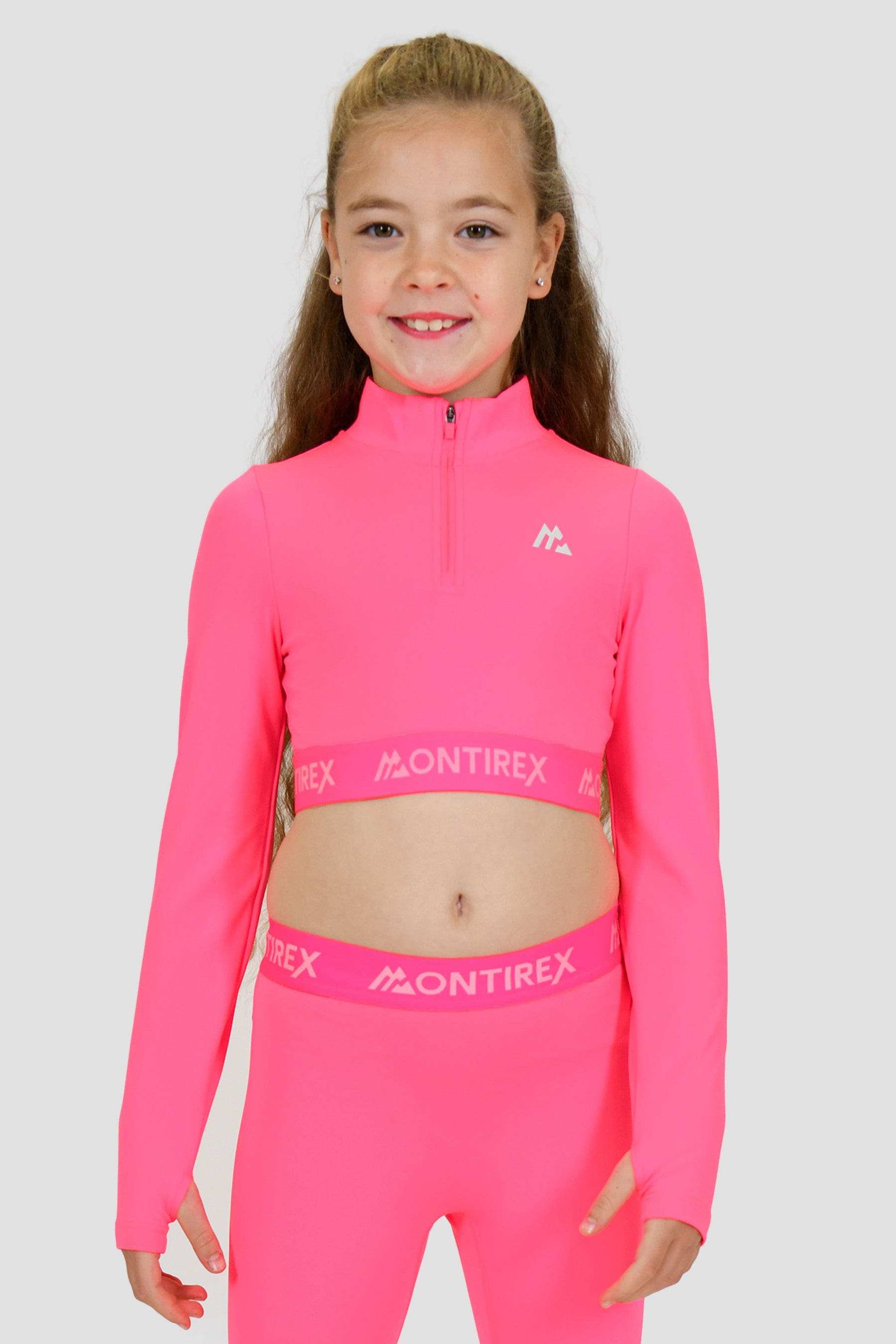 Girls Icon 1/4 Zip Top - Neon Pink