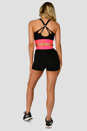 Women's Icon Contrast Sports Bra - Black/Neon Pink/Fiery Orange
