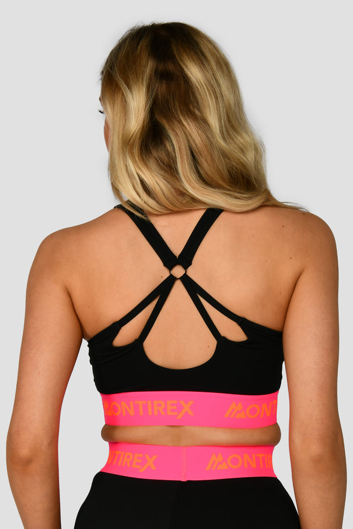 Women's Icon Contrast Sports Bra - Black/Neon Pink/Fiery Orange