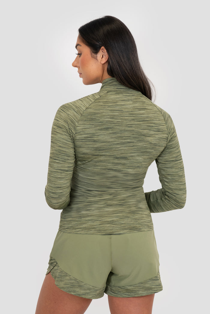 Blusa Com Zíper 1/4 Trail - Khaki Multi