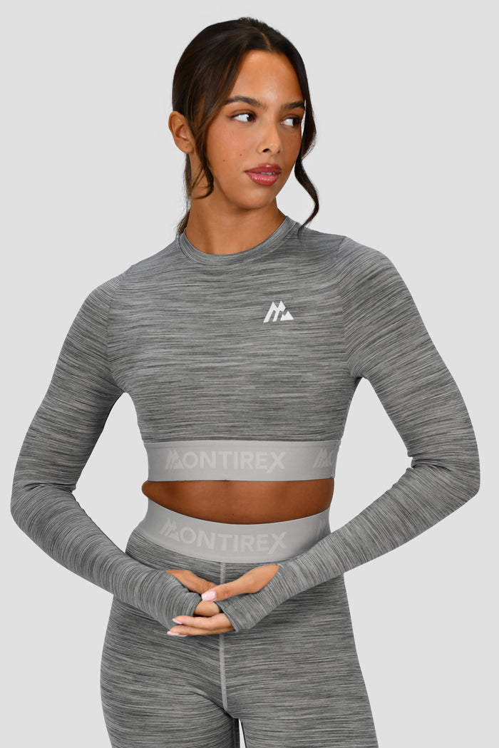 Icon Lite Long Sleeve Crop Top - Basalt/Nocturnal/Storm