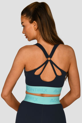 Women's Icon Contrast Sports Bra - Midnight Blue/Arctic Blue/Neon Sky