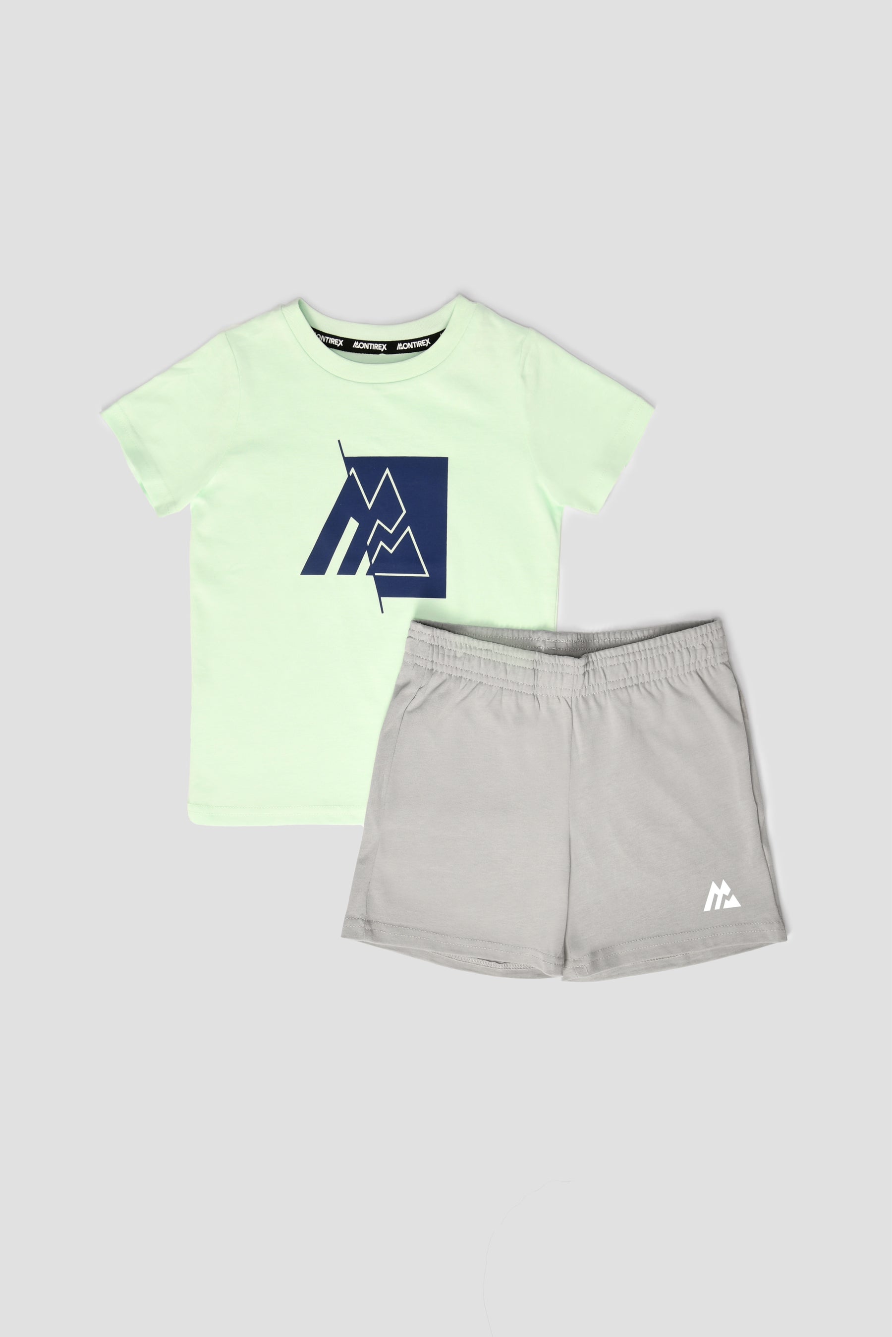 Infants Large Logo T-Shirts/Short Set - Celeste Green/Grey