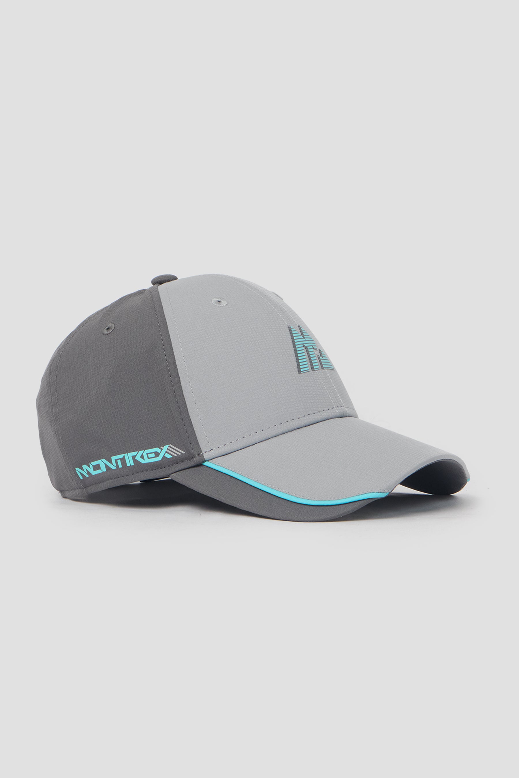 Gray cap with teal accents on a light gray background