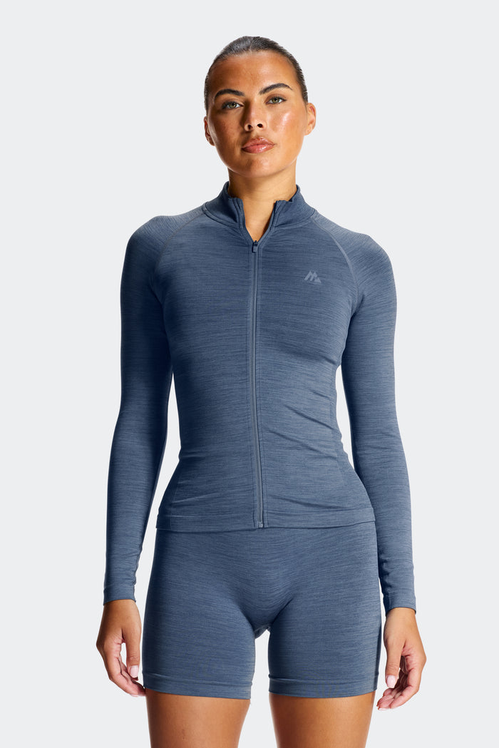 Trail Seamless Full Zip - Greyed Indigo Marl