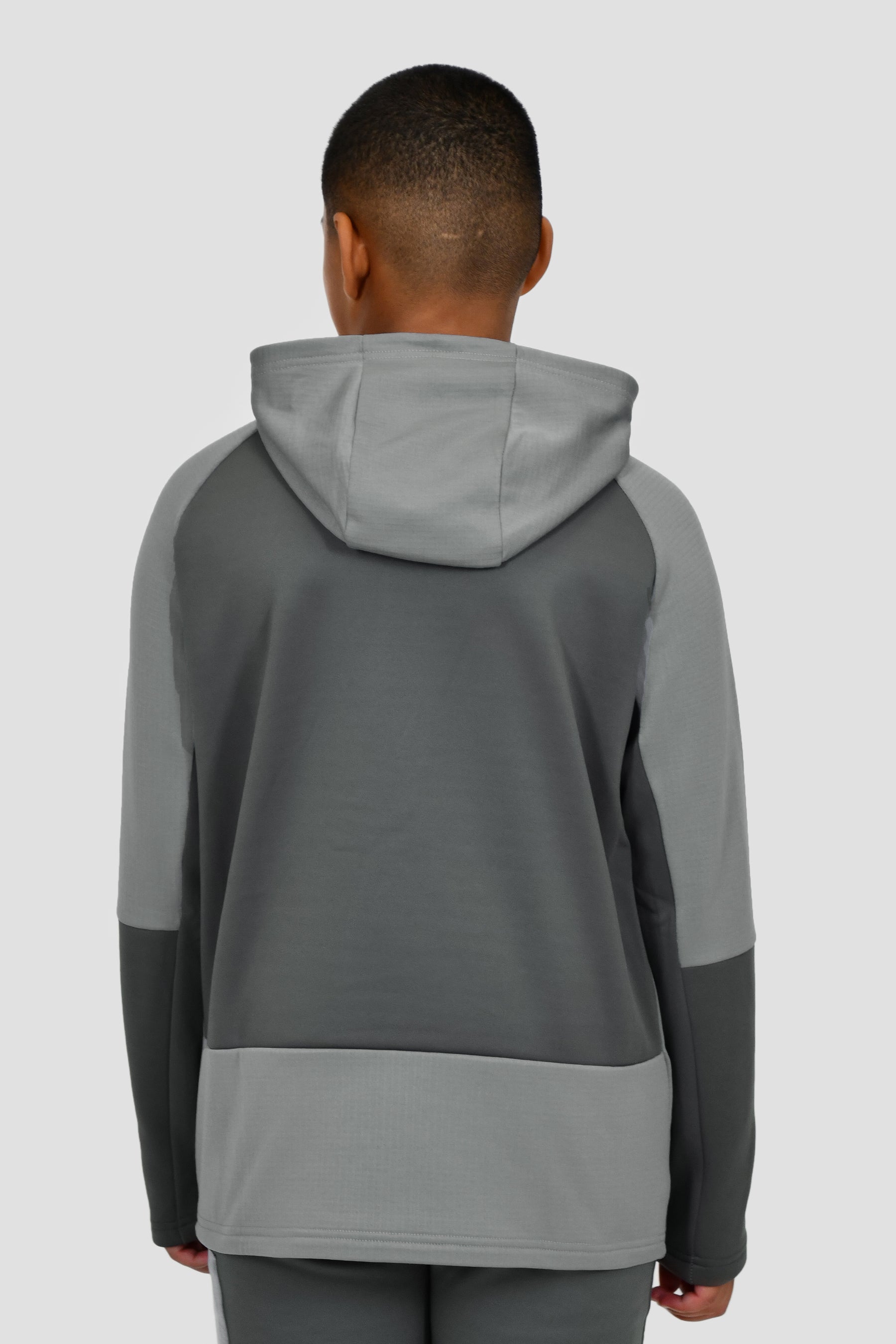 Boys Longitude Gridded Poly Hood - Cement Grey/Platinum Grey