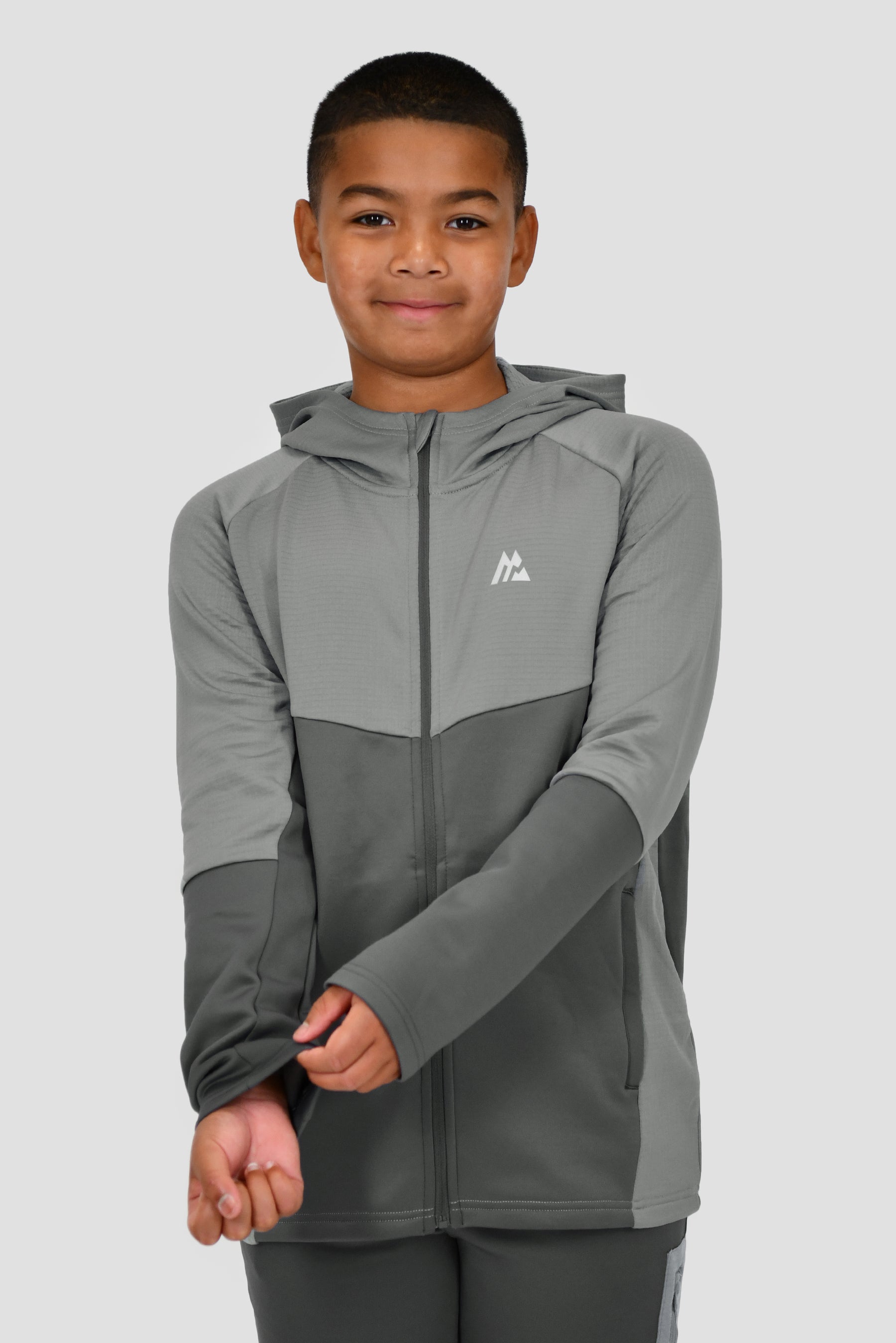 Boys Longitude Gridded Poly Hood - Cement Grey/Platinum Grey