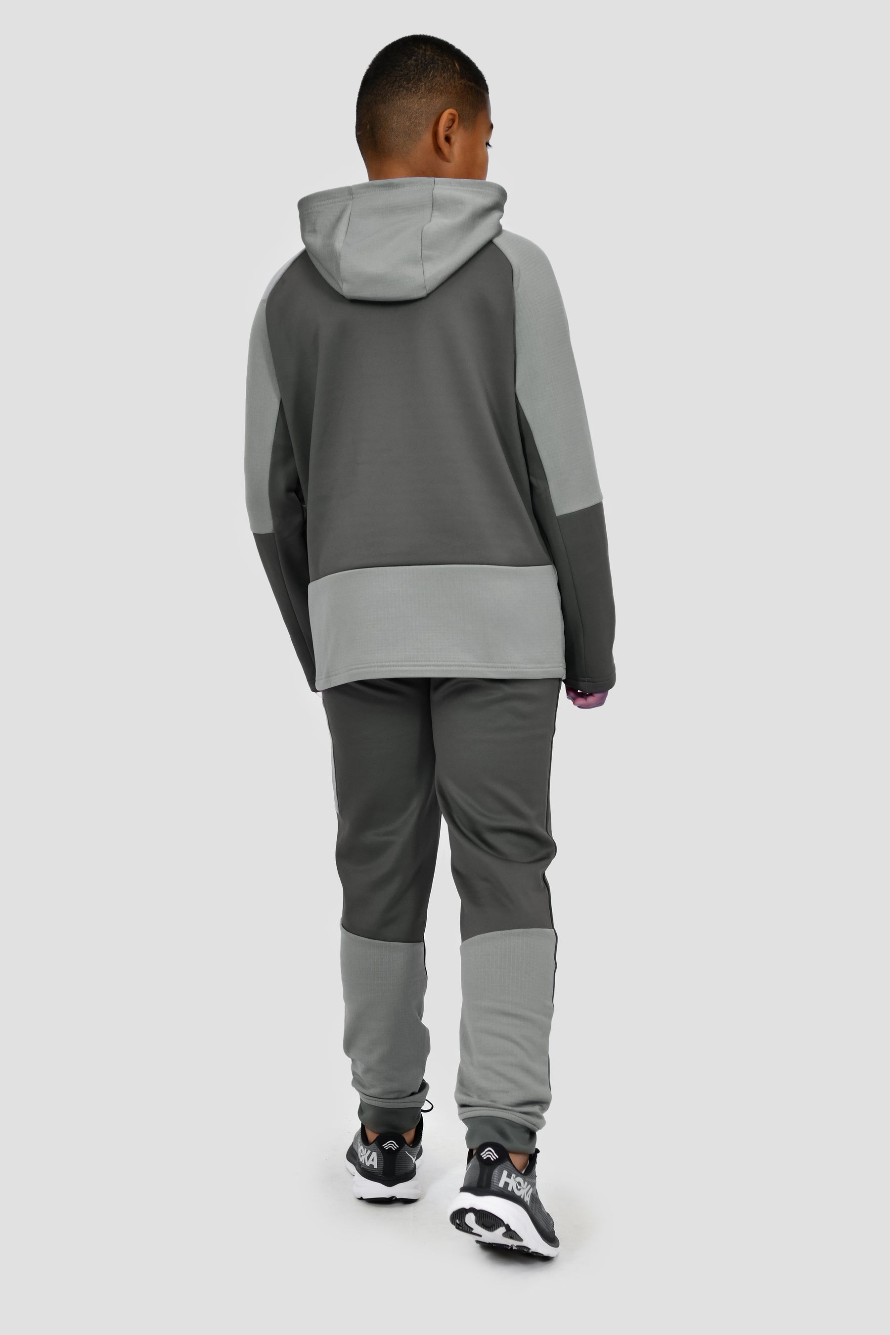 Boys Longitude Gridded Poly Hood - Cement Grey/Platinum Grey