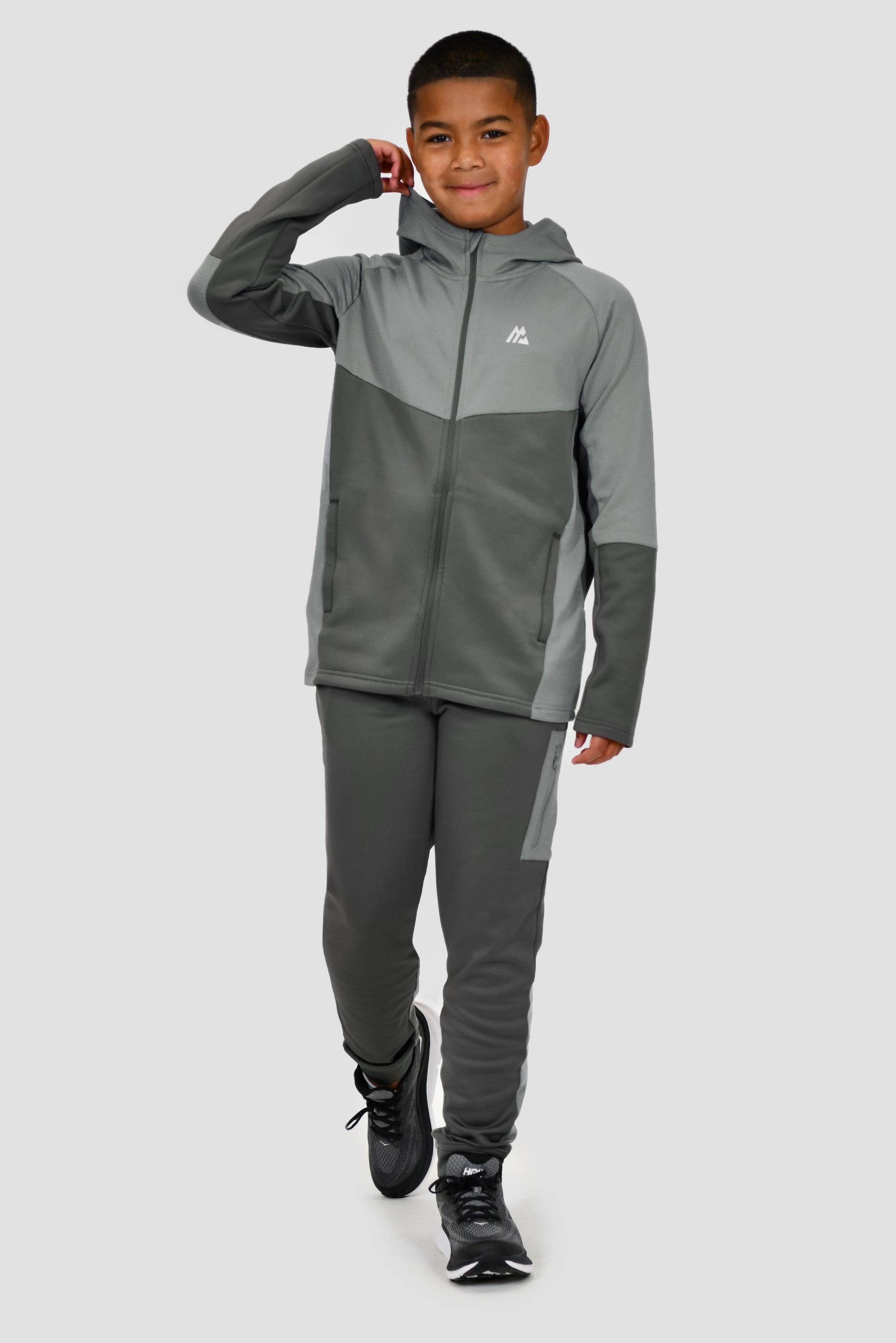 Boys Longitude Gridded Poly Hood - Cement Grey/Platinum Grey