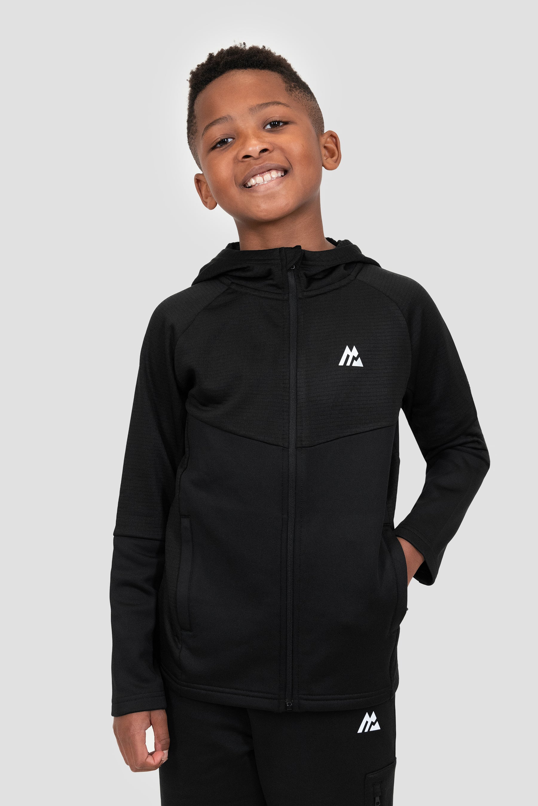 Boys Longitude Gridded Poly Hood - Black