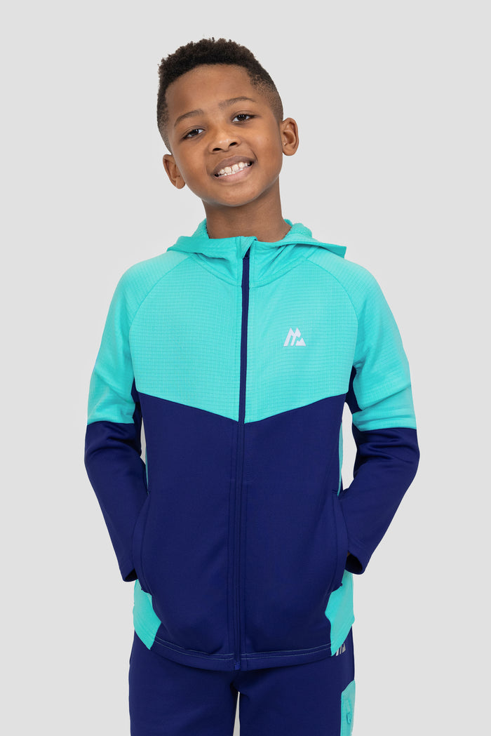 Boys Longitude Gridded Poly Hood - Marine Blue/Neon Sky