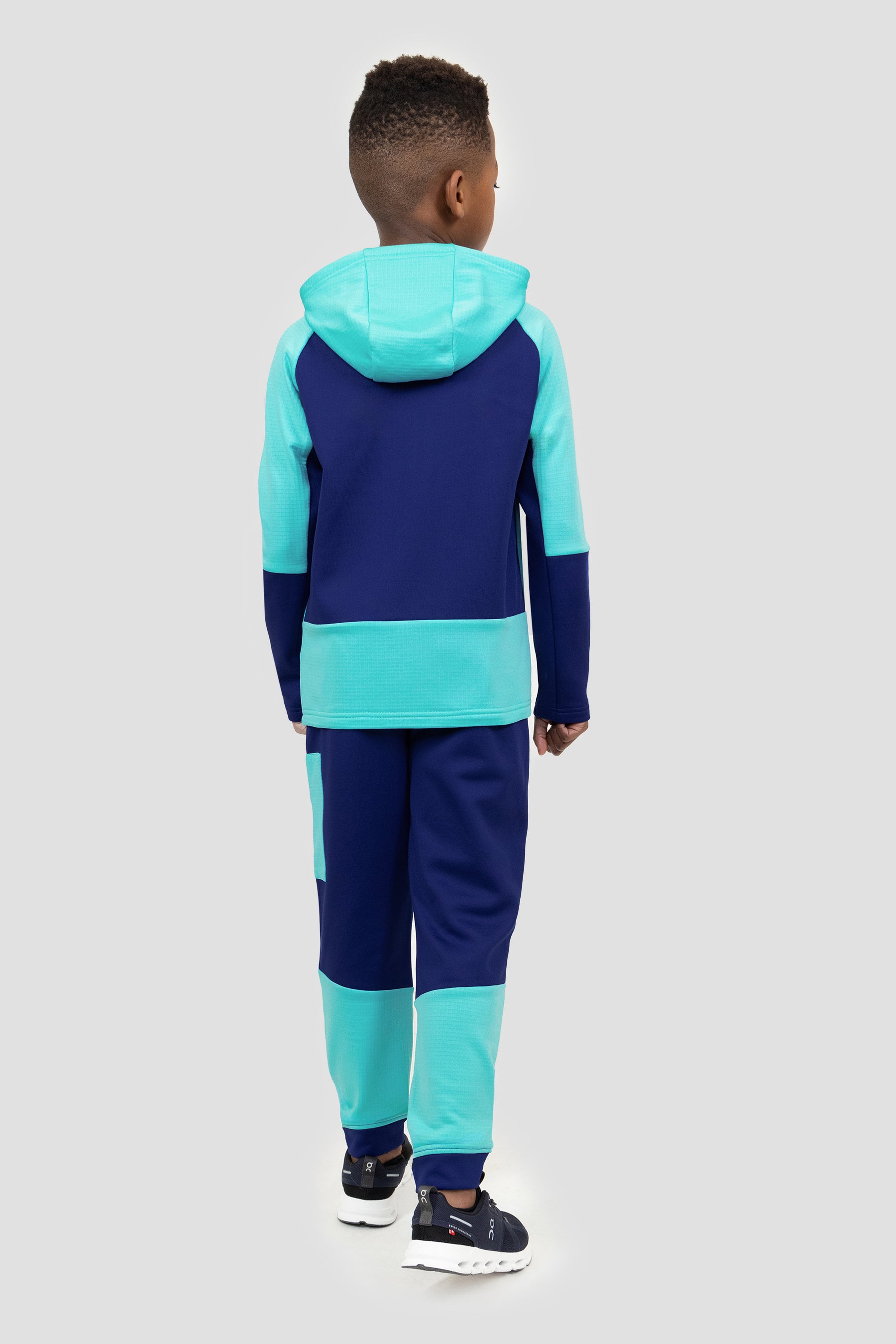 Boys Longitude Gridded Poly Hood - Marine Blue/Neon Sky