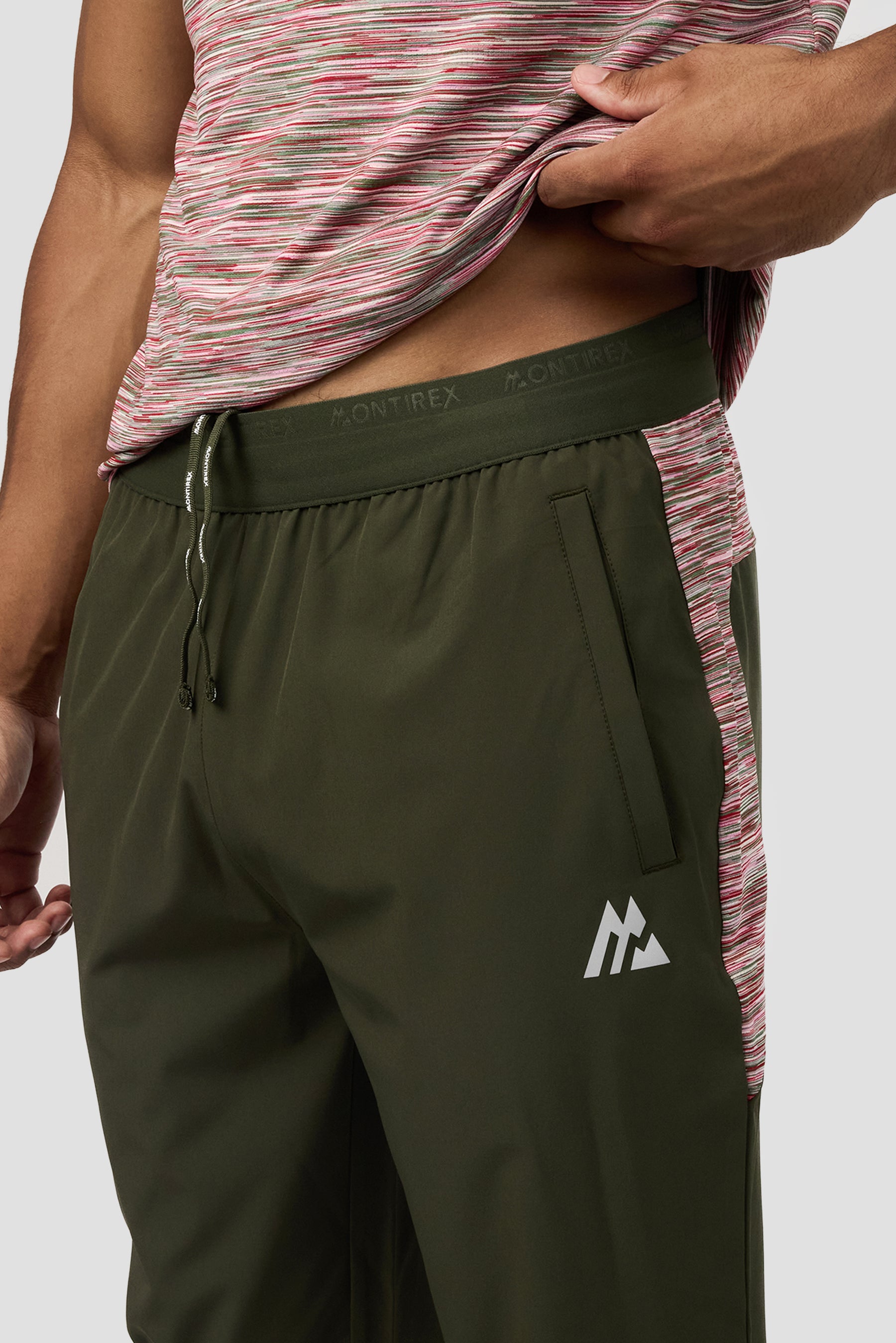 Trail Panel Running Pant - Khaki/Pink/Red