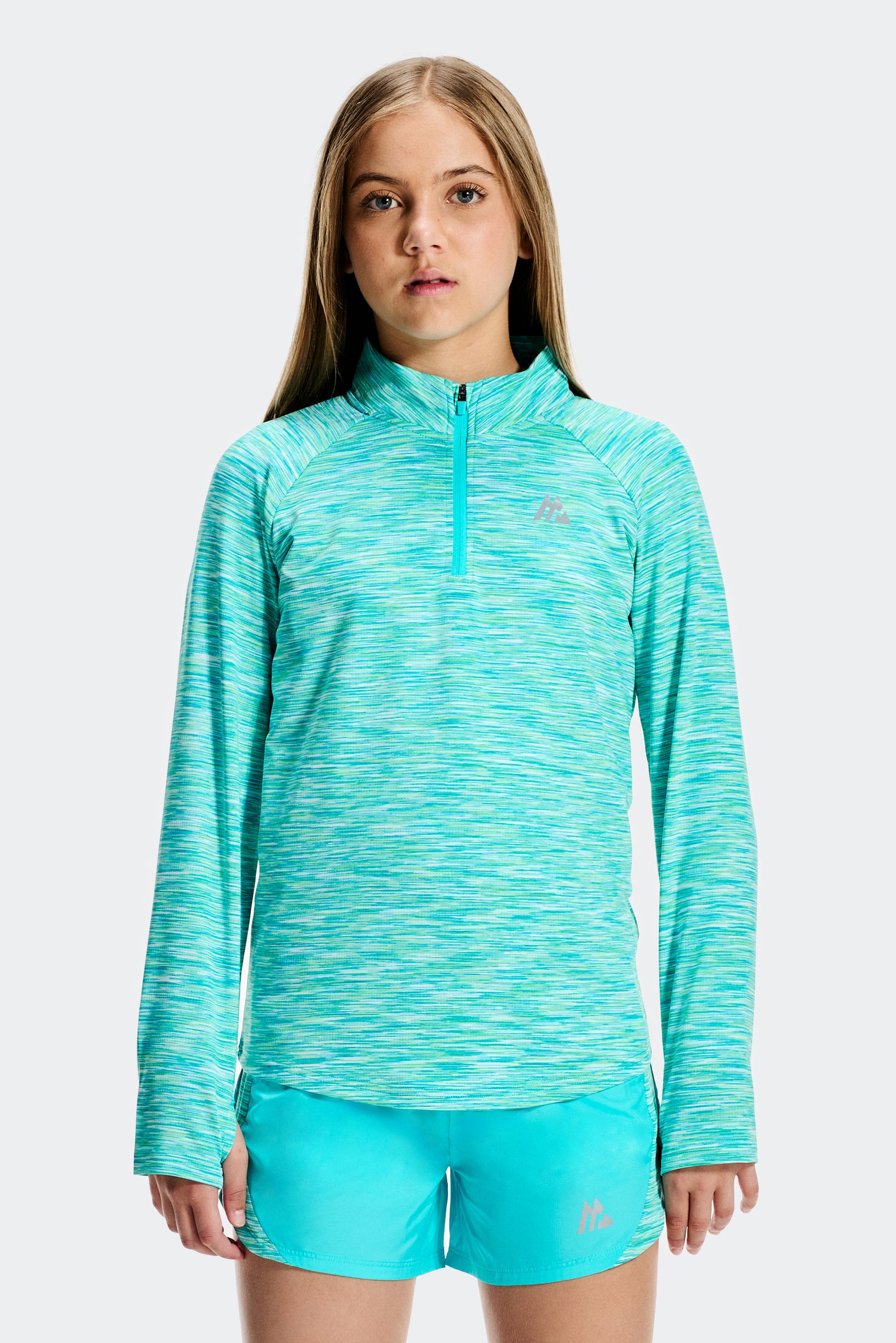 Girls Trail 1/4 Zip - Aqua Blue Multi